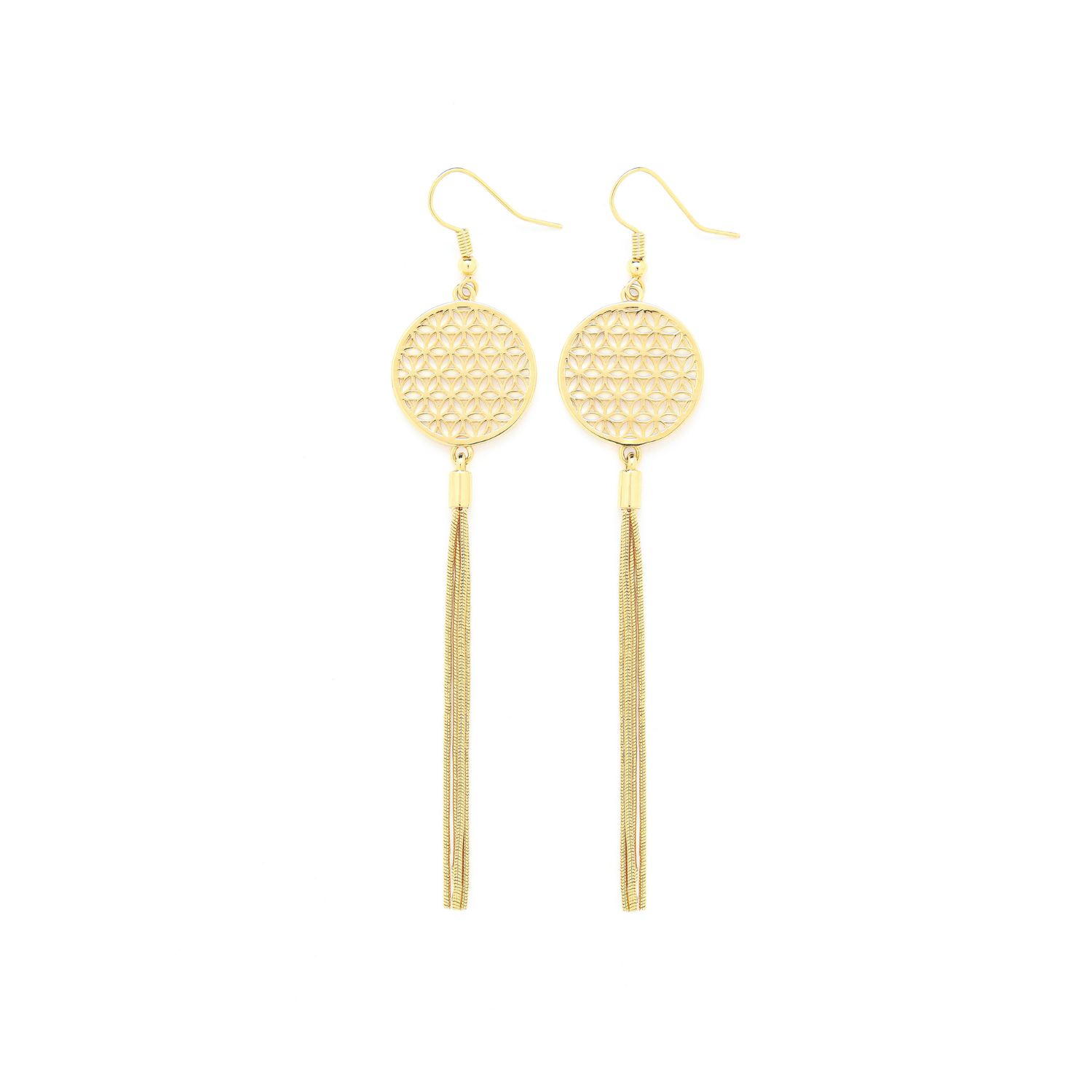 Seven Saints Women's Flower Of Life Tassel Earrings, Gold Over Sterling Silver