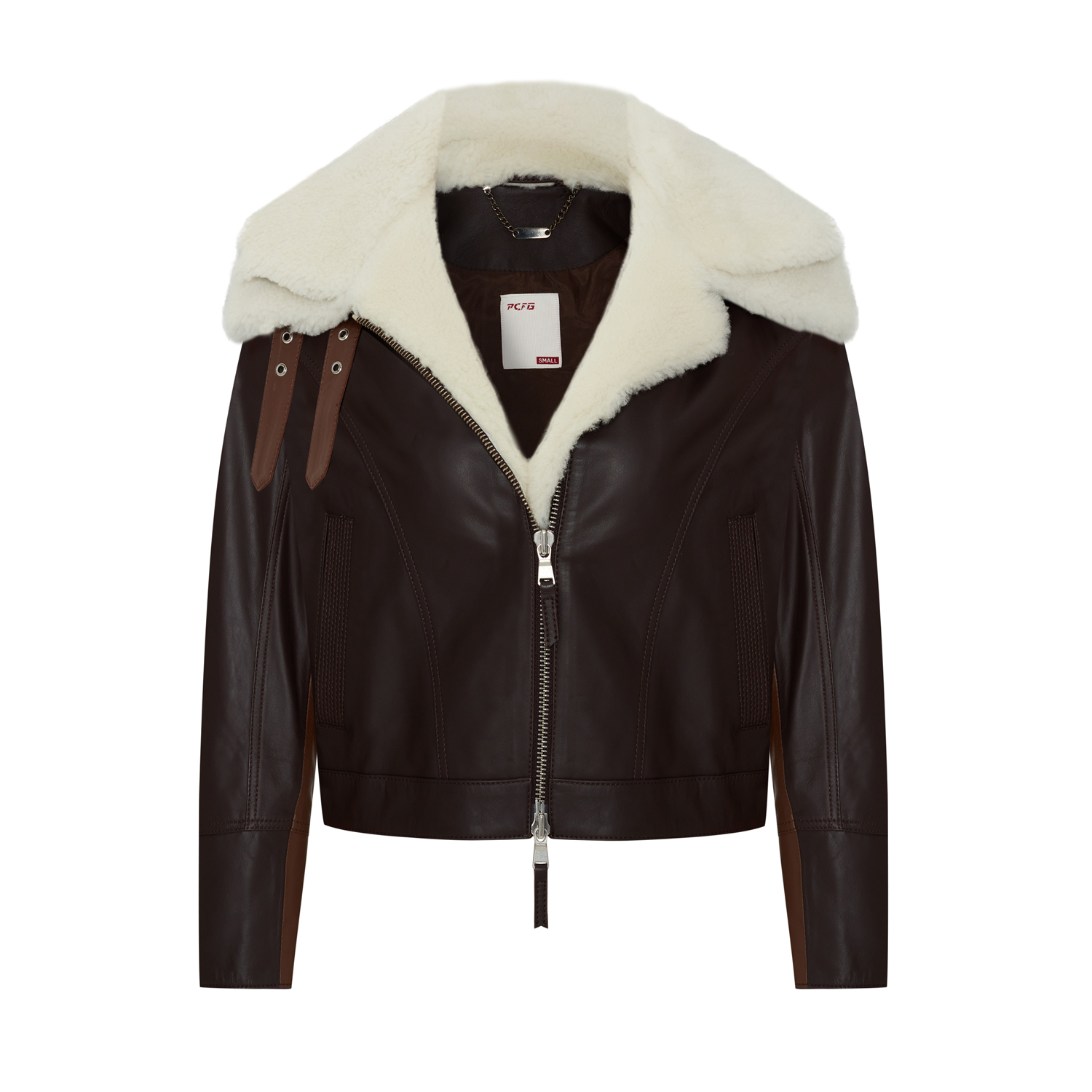 Women's Double Breasted Faux Leather Zip Up Jacket - KOGMO