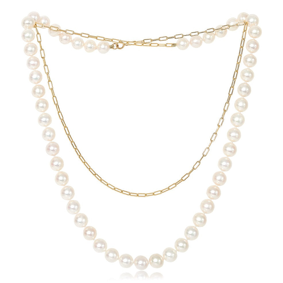 Women’s Gold / White Gratia Cultured Freshwater Pearl Rope Necklace On Gold Chain Pearls of the Orient Online