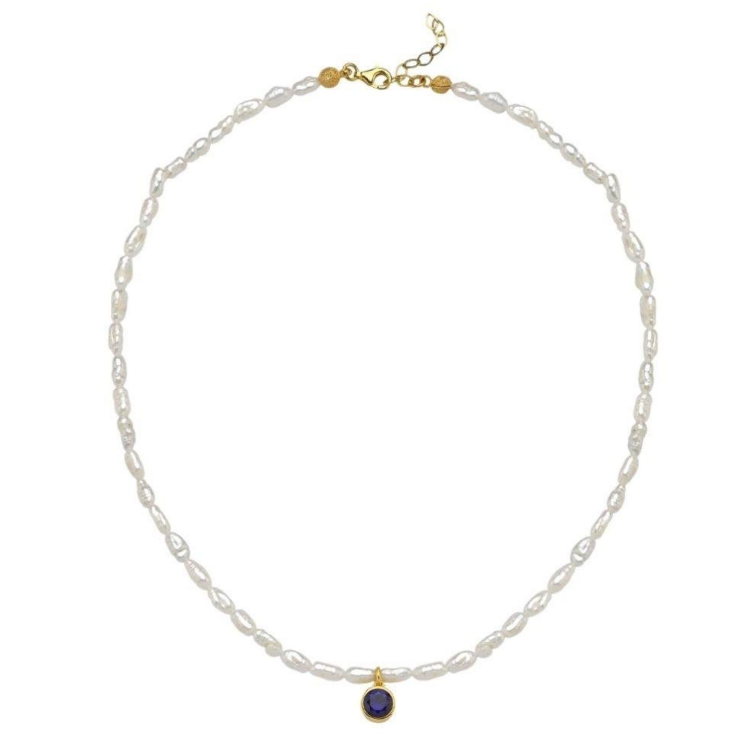 Linya Jewellery Women's Cosmic Small Pearl Zodiac Necklace Navy Blue Birthstone