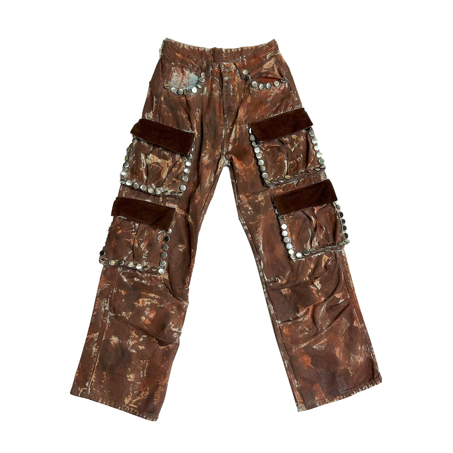 Zasta Studio Men's Brown Studded Upcycled Denim Multipocketed Pant
