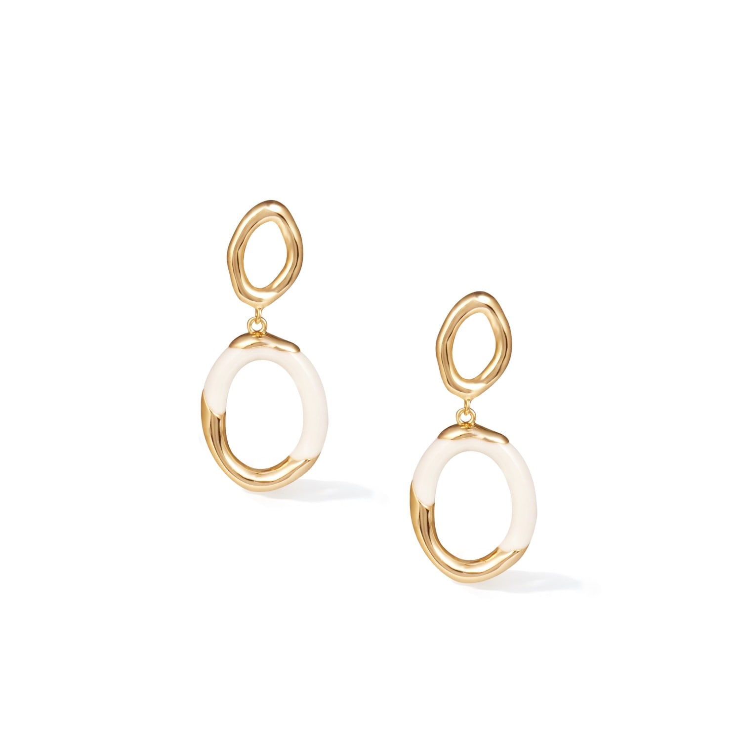 Retro Chic Women's White / Gold Time Ripples Round Earrings