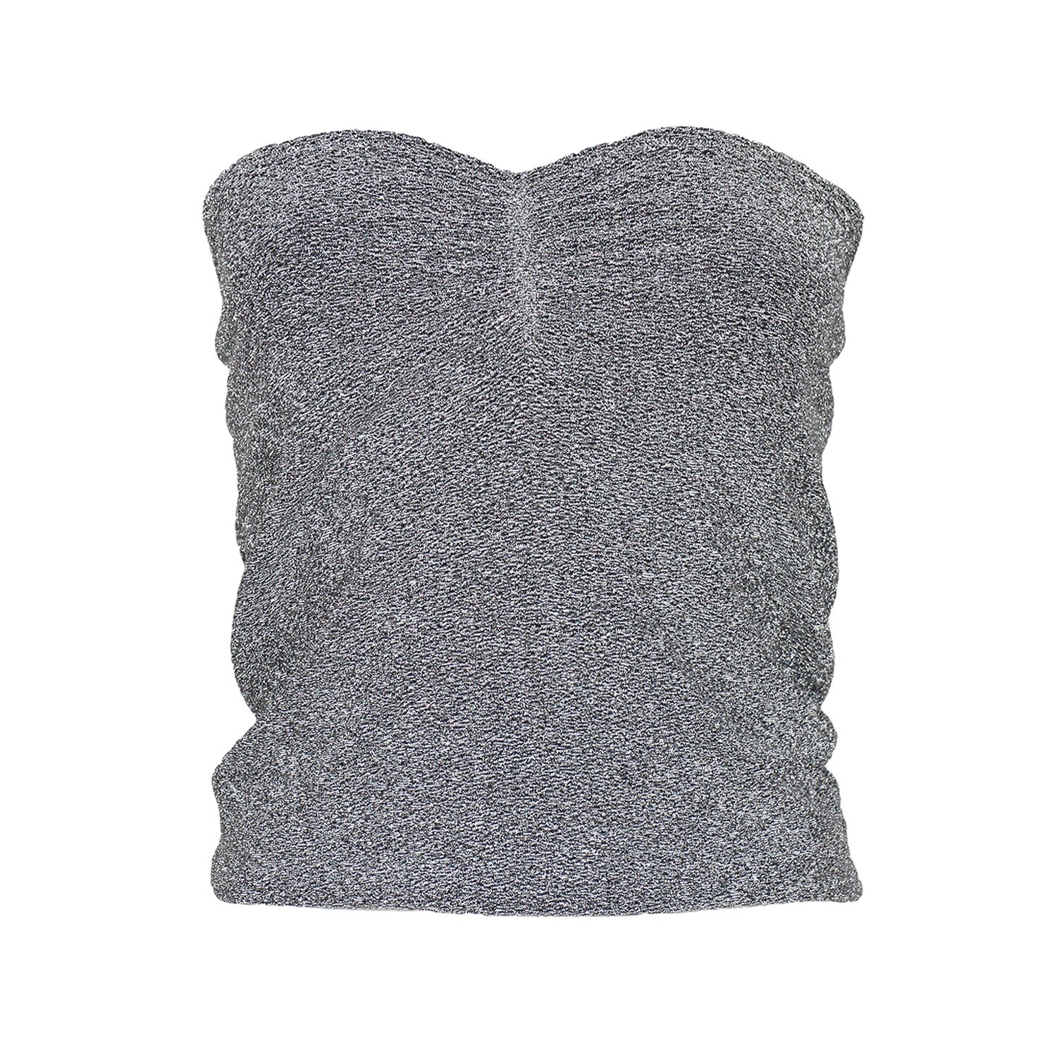 Lalipop Design Women's Strapless Fitted Silvery Knitted Top In Silver