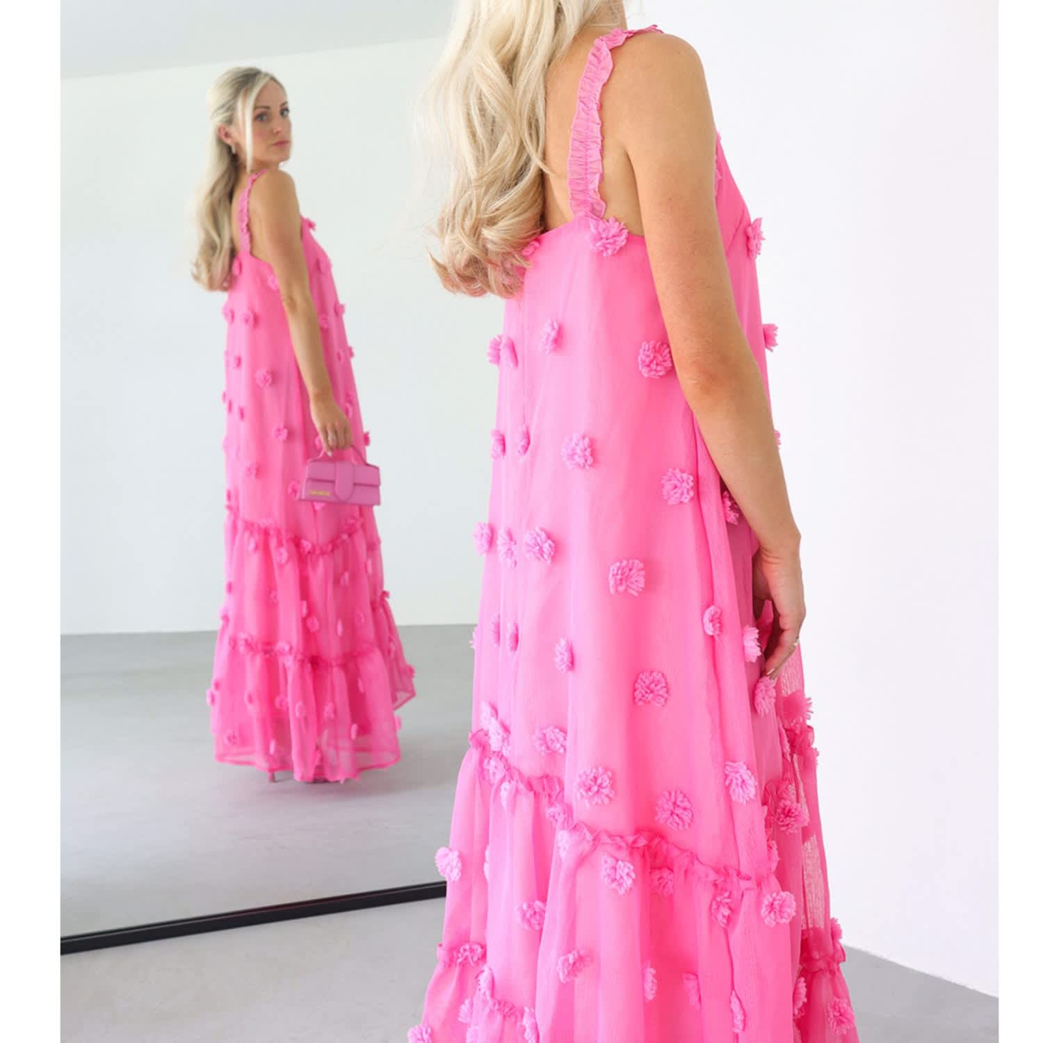 flowy maxi dress pink Shaya Tiered Ruffle it cascades elegantly to the floor flowy pink maxi dress Rose