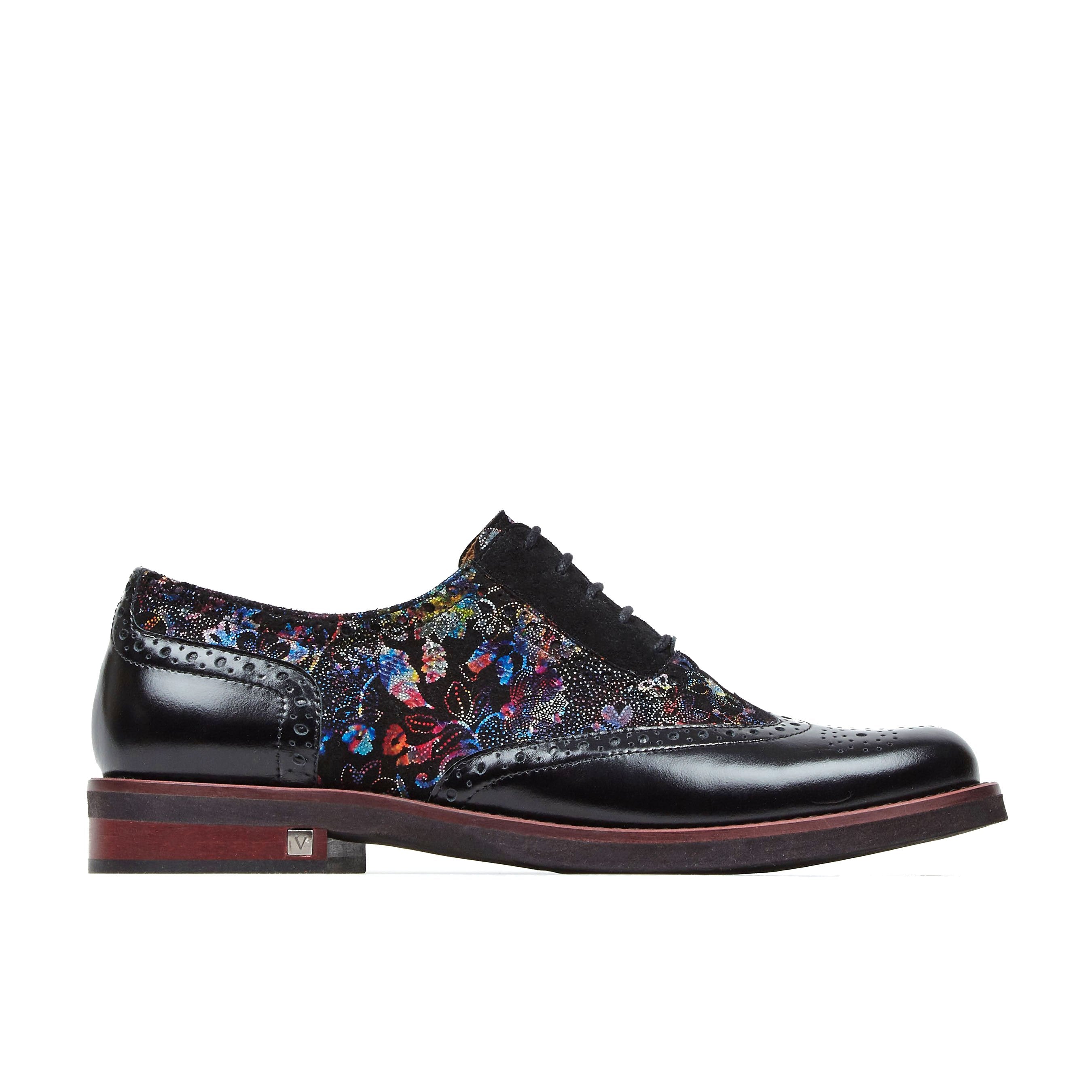 Vivienne - Black Flower - Womens Oxford Shoes 8 Uk Embassy London Usa