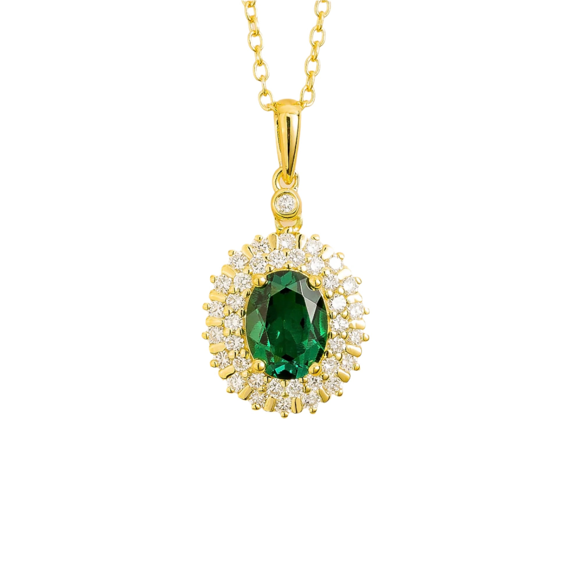 Juvetti Women's White / Gold / Green Viva Gold Necklace Diamond & Emerald