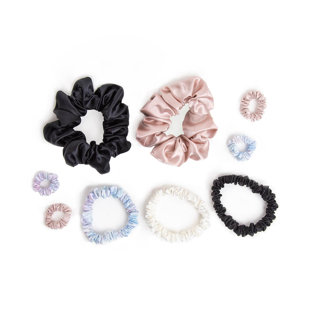 Women’s Blissy Scrunchies 9-Piece Set - Black, White, Pink, Tie-Dye One Size