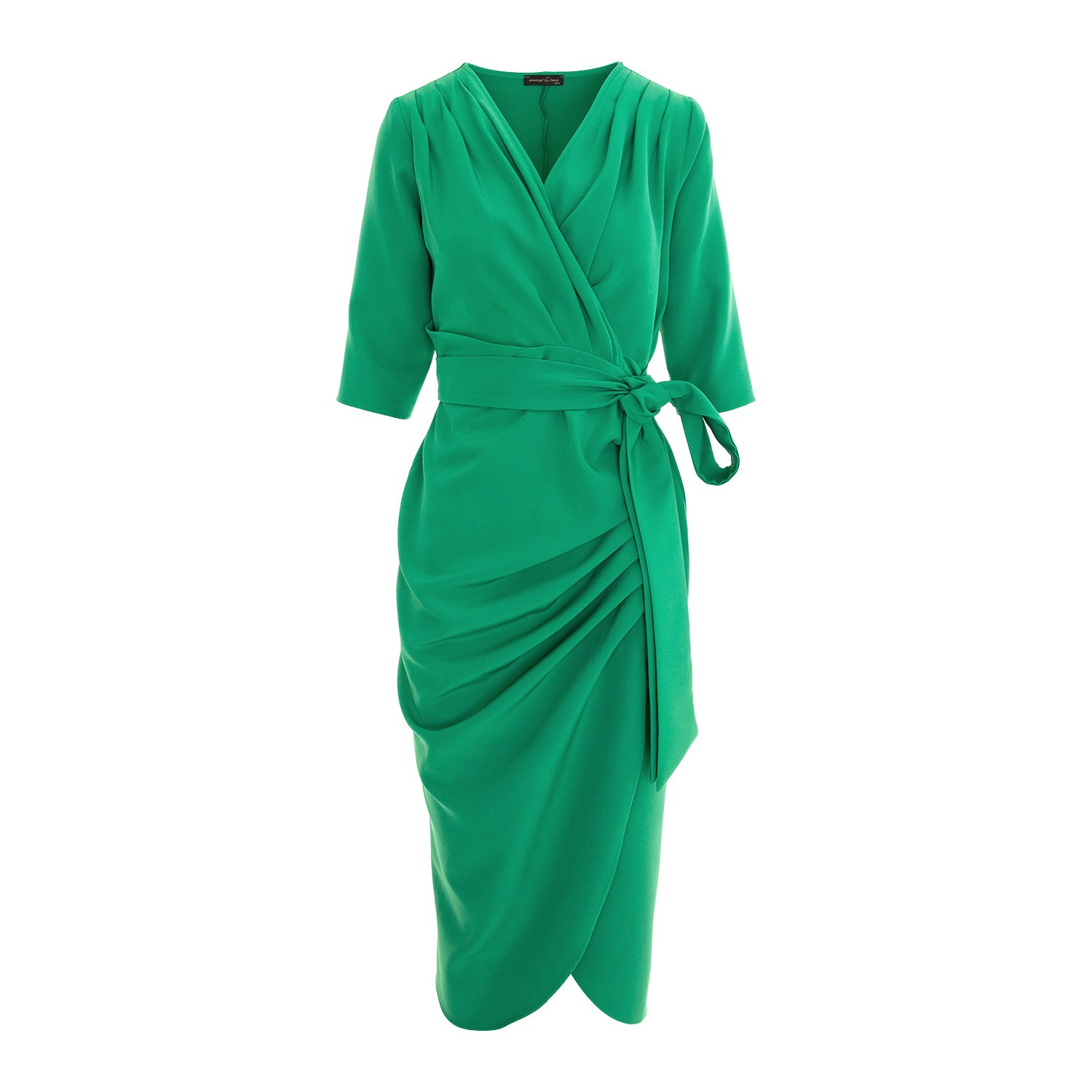 Women's Midi Green Wrap Dress With Three Quarter Sleeves | L/Xl | Concept a Trois