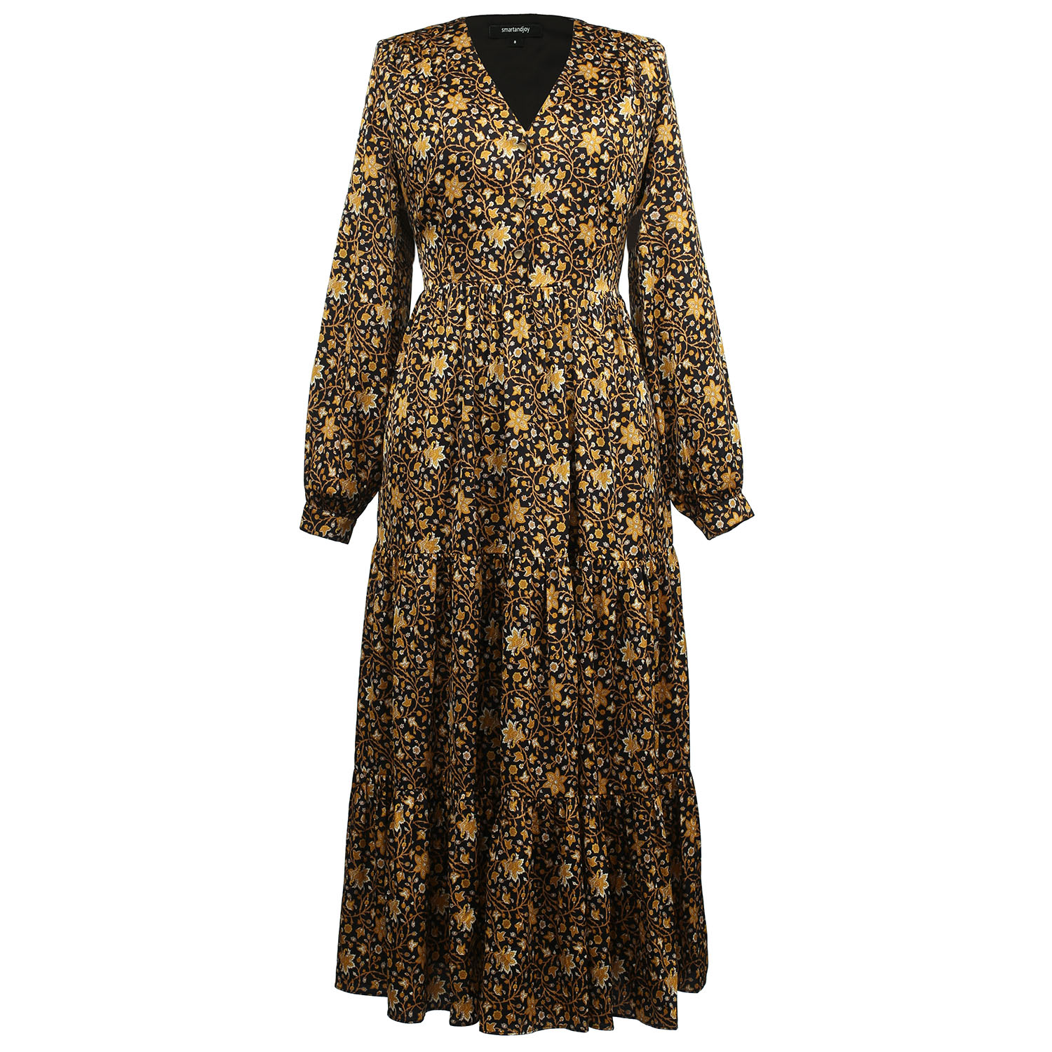 Smart And Joy Women's Yellow Liberty Print Blouse Dress - Mustard In Green