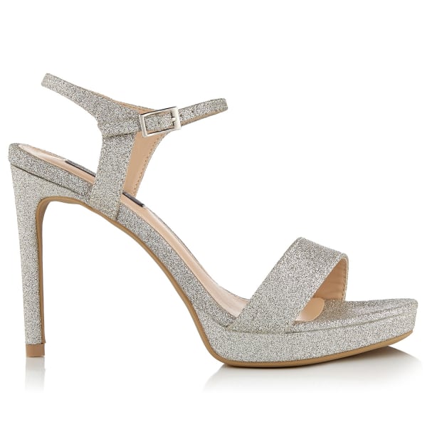 NISSA SILVER-TONE GLITTER FINISH SANDALS