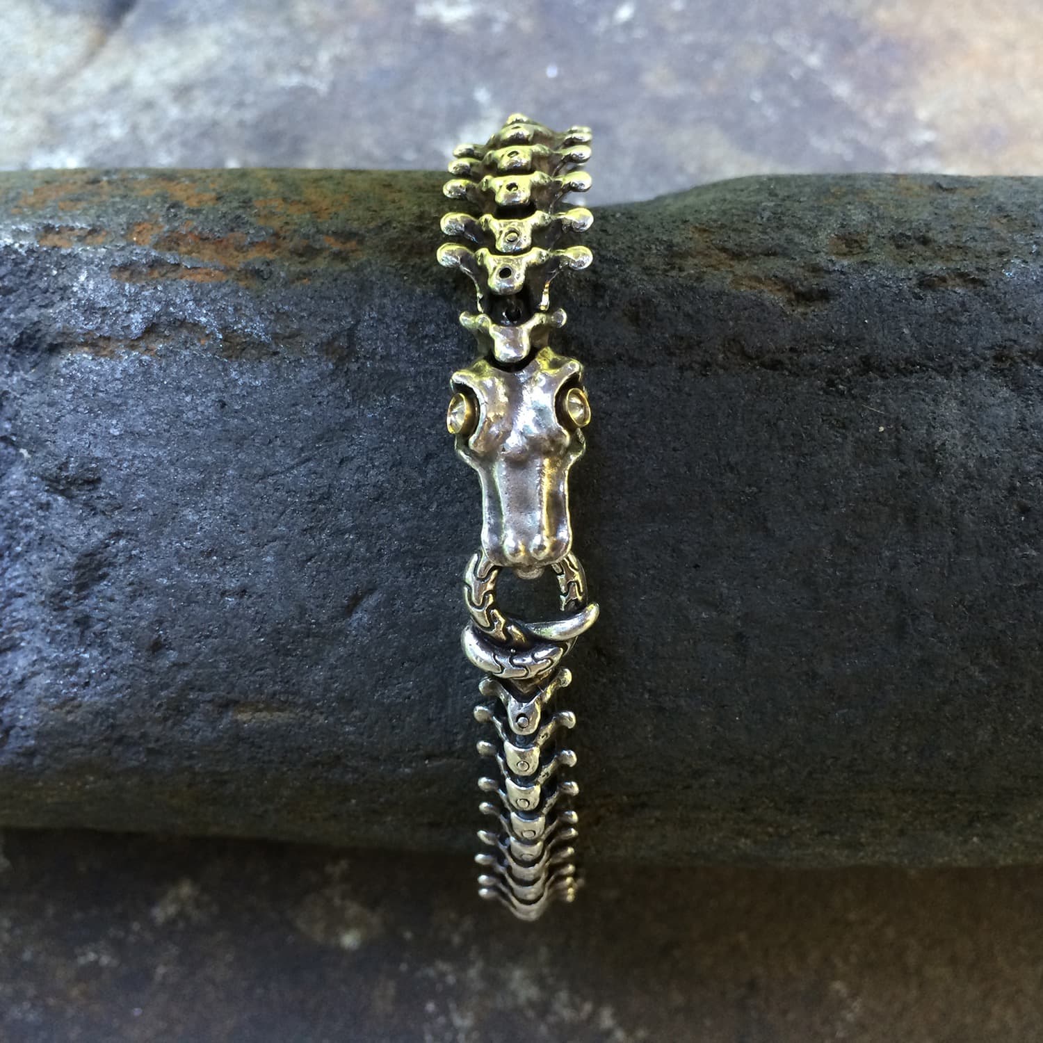 Snake Bones Bracelet in Sterling Silver 18KT Gold with Diamonds