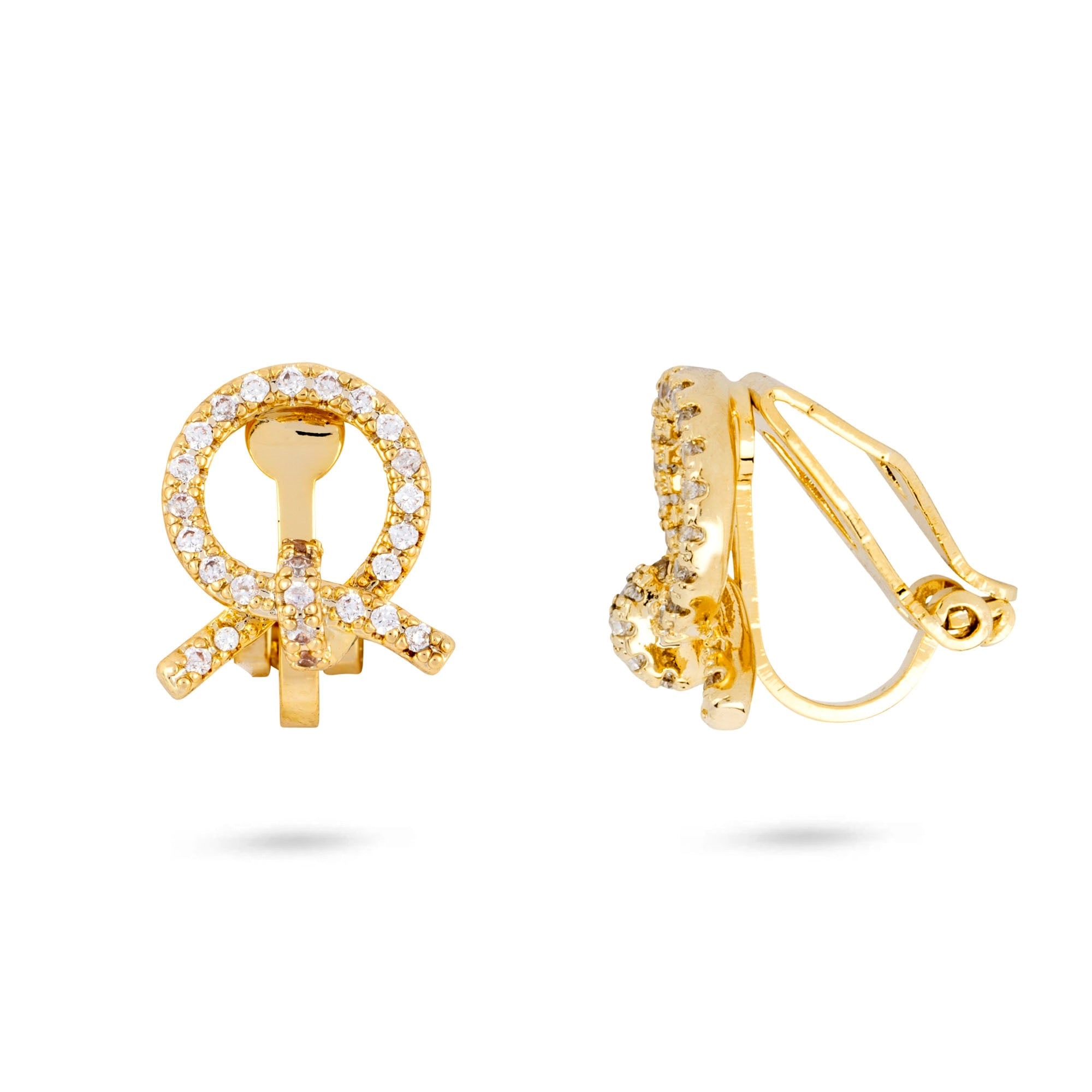 Gold Trip Women's Gold / White Round Bow Clip On Earrings In Gold