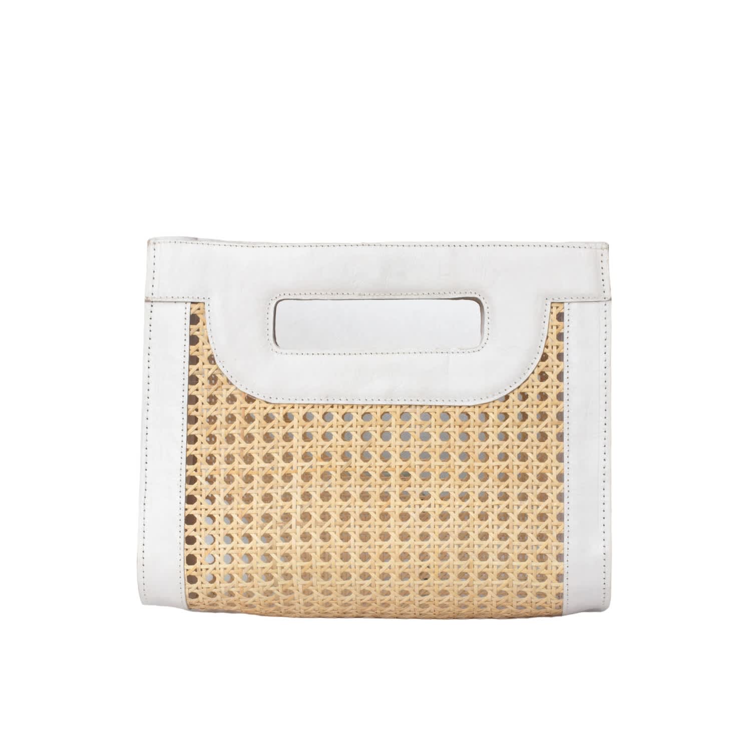 Venice Medium Cane Leather Clutch White Jelavu Wolf Badger