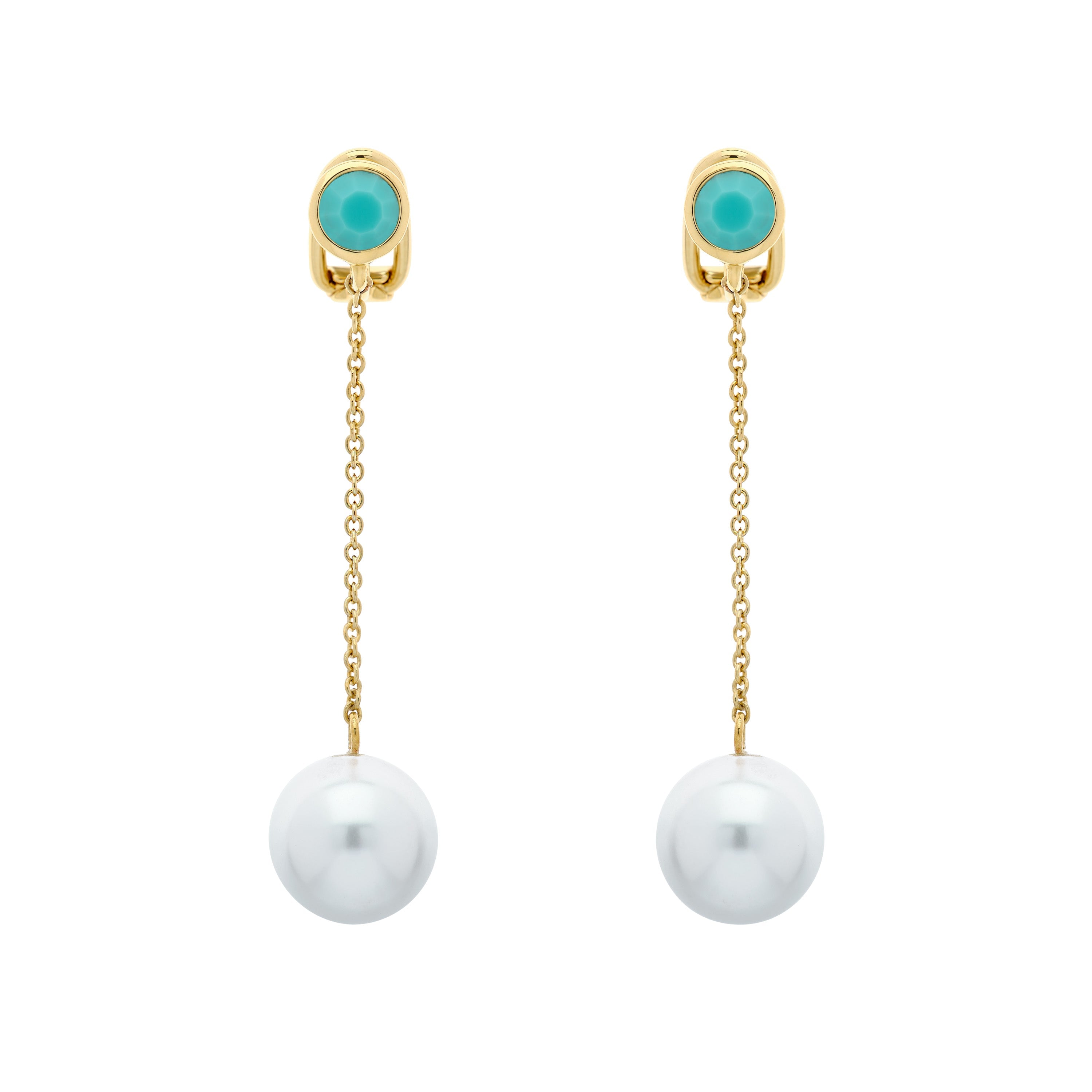 Emma Holland Jewellery Women's Gold / Blue Turquoise & Pearl Chain Clip Earrings