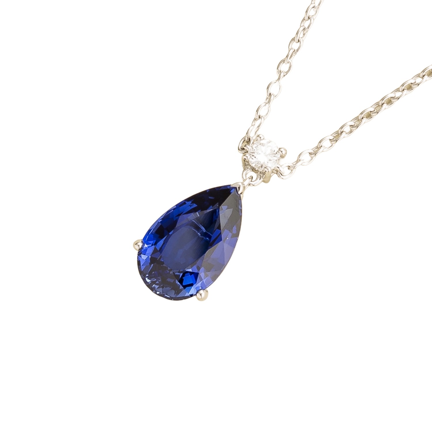 Juvetti Women's White / Silver / Blue Ori Large Pendant Necklace In Blue Sapphire & Diamond Set In White Gol In Multi