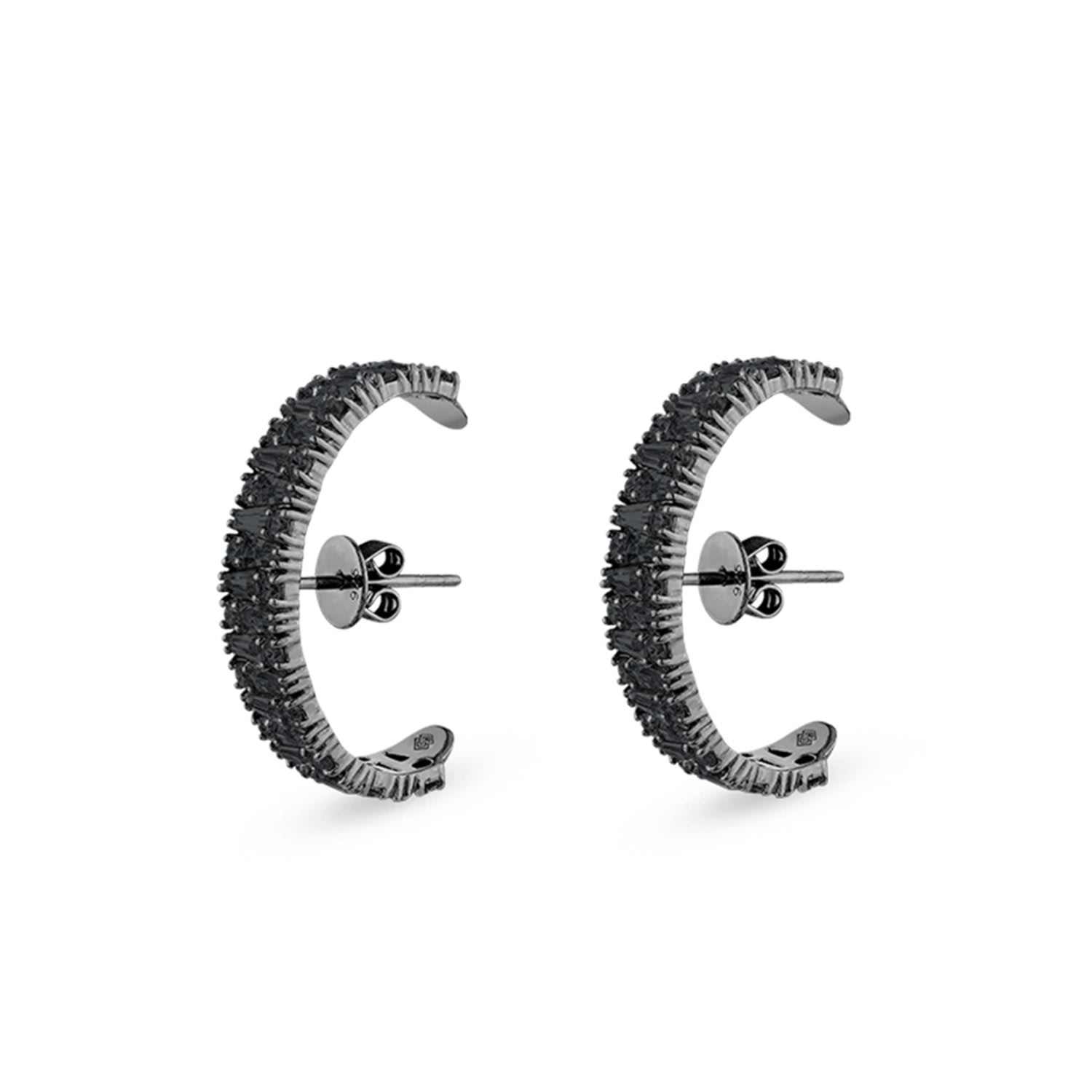 Sally Skoufis Women's Culture Earrings With Man Made Black Cz Diamond Stimulant In Sterling Silver & Black Rhodium In Black