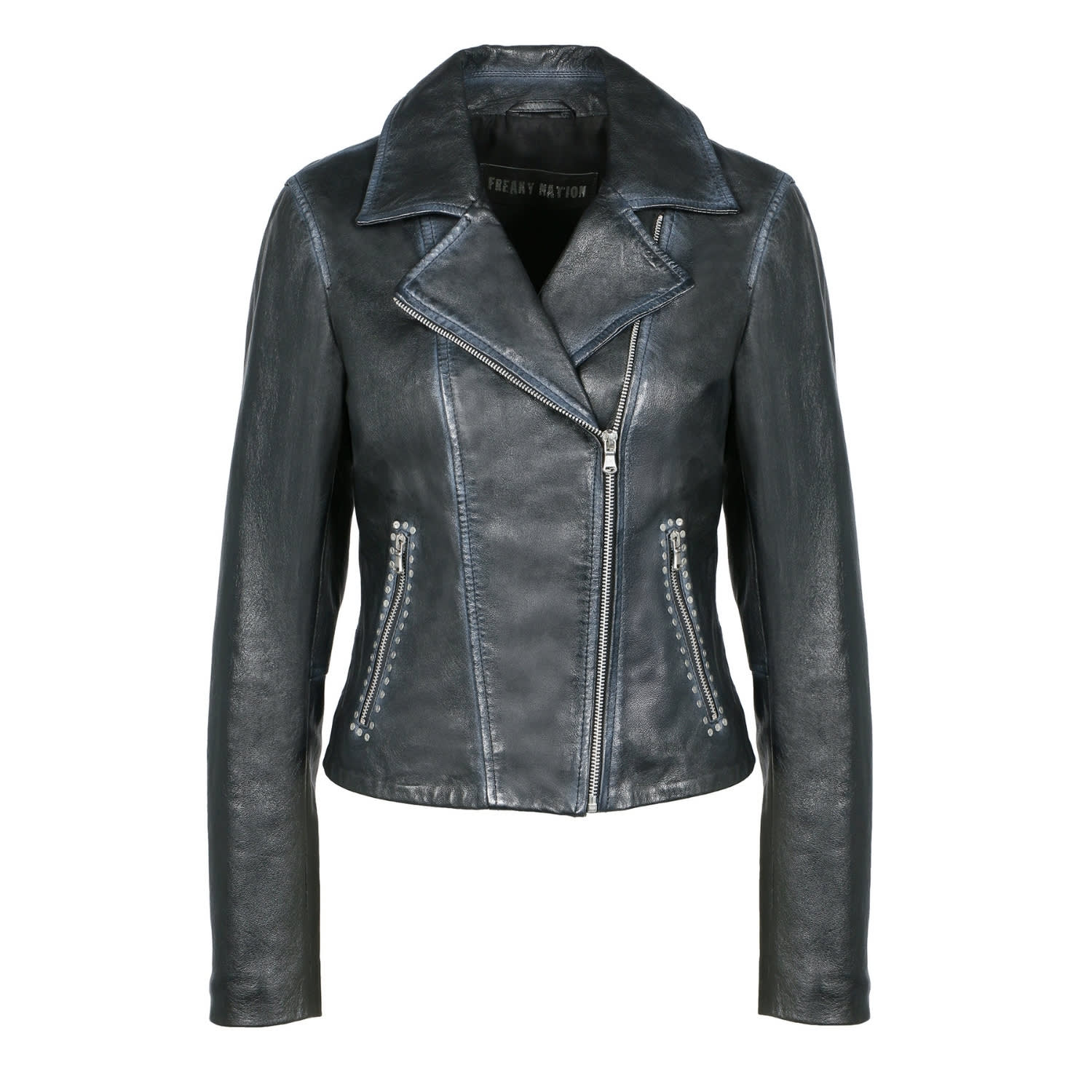Freaky Nation Women's Black Rivet Leather Biker Jacket In Black