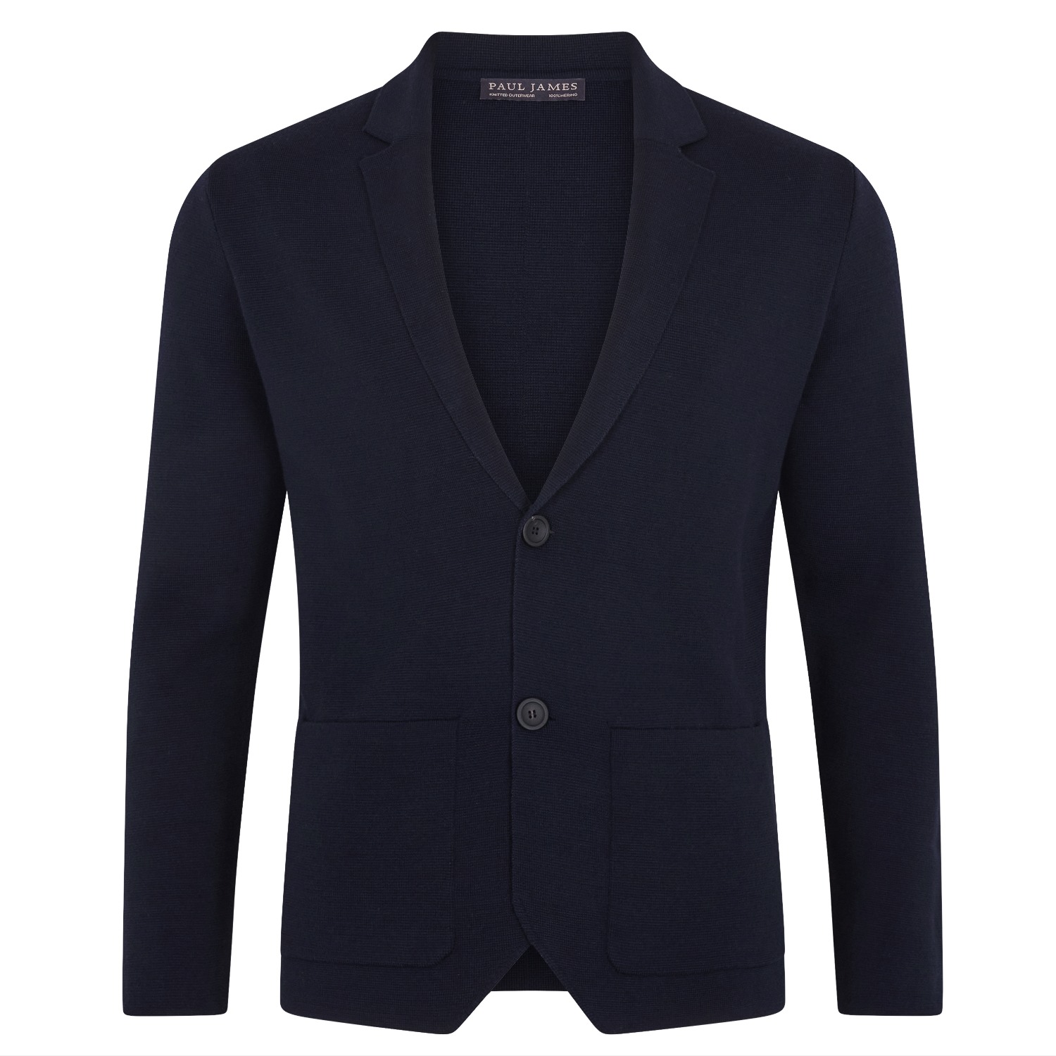Paul James Knitwear Blue Mens Lightweight Extra Fine Merino Wool Massimo Knitted Blazer - Navy