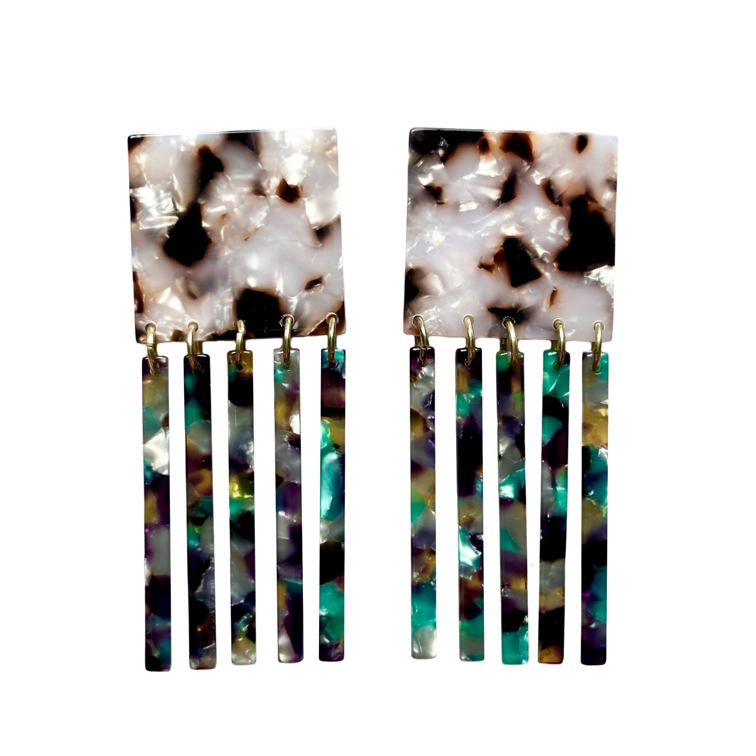 Closet Rehab Women's Green / Black / Pink Square Fringe Earrings In Wicked Remix