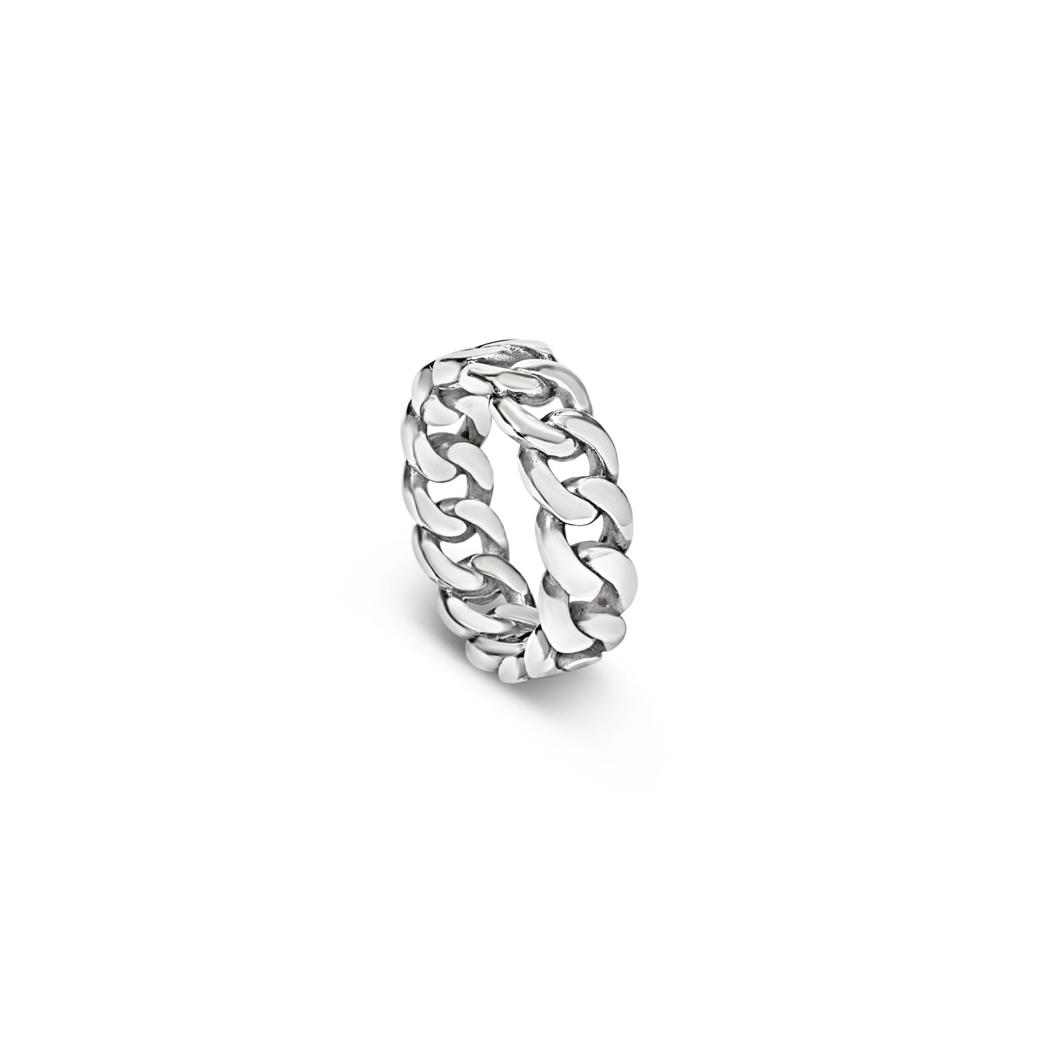 Loupn Men's Silver Cuban Chain Ring In Silver