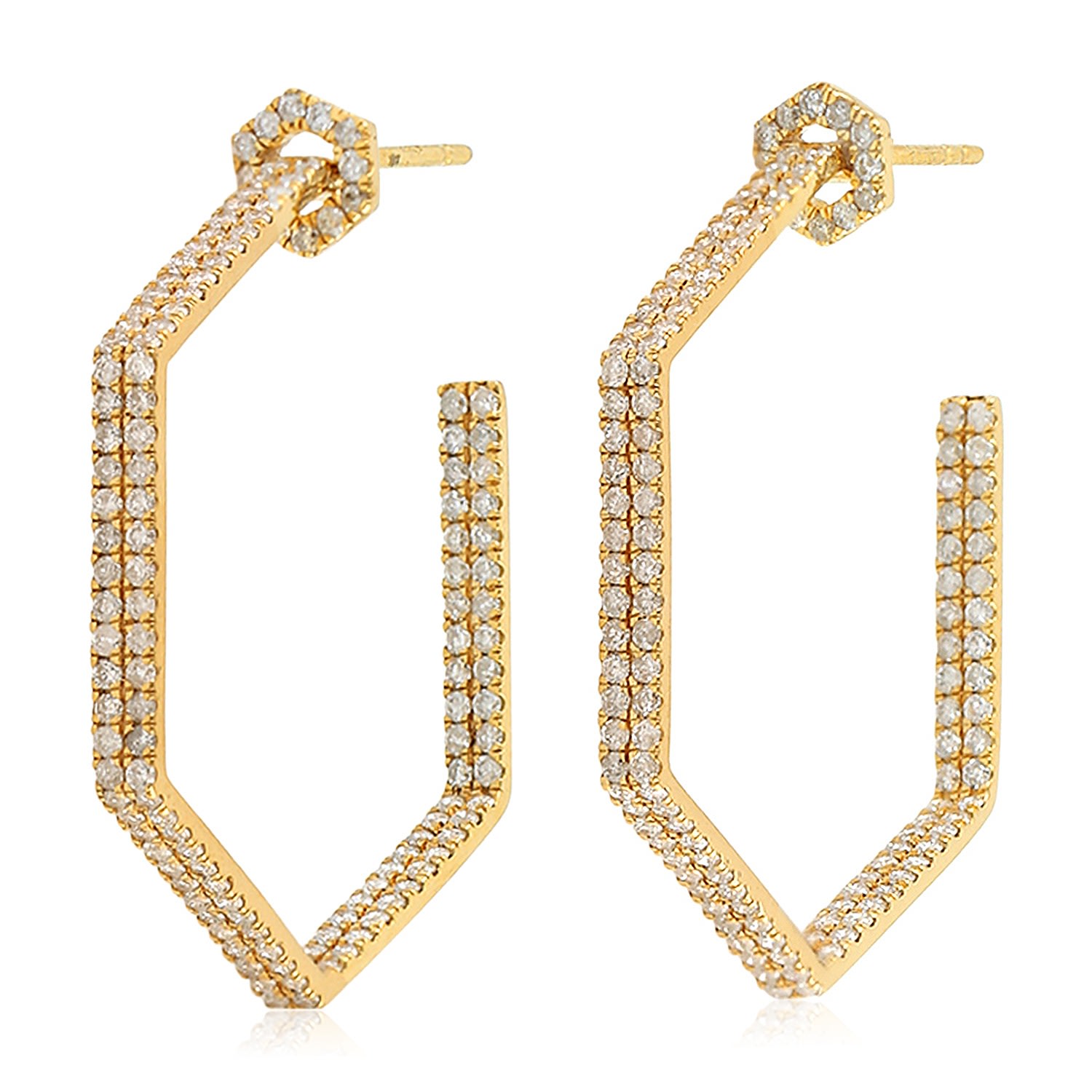 Artisan Yellow / Orange / White 18k Yellow Gold Micro Pave Diamond Hoop Earrings Women's Jewelry
