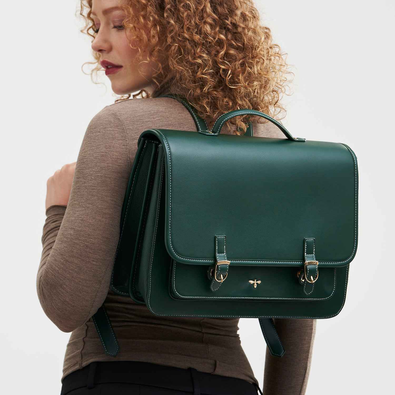 Green Satchel Backpack Large | Fable England | Wolf & Badger display picture 2