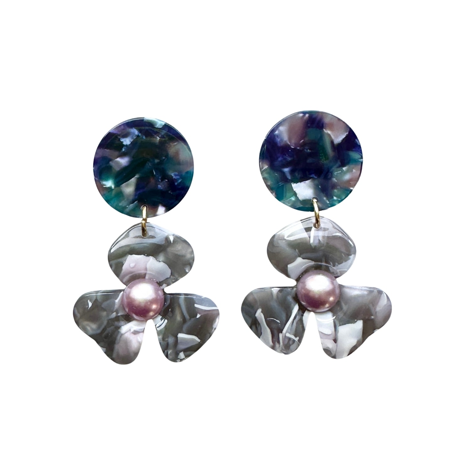 Closet Rehab Women's Grey / Blue / Pink Pearl Water Poppy Drop Earrings In Once Upon A Time