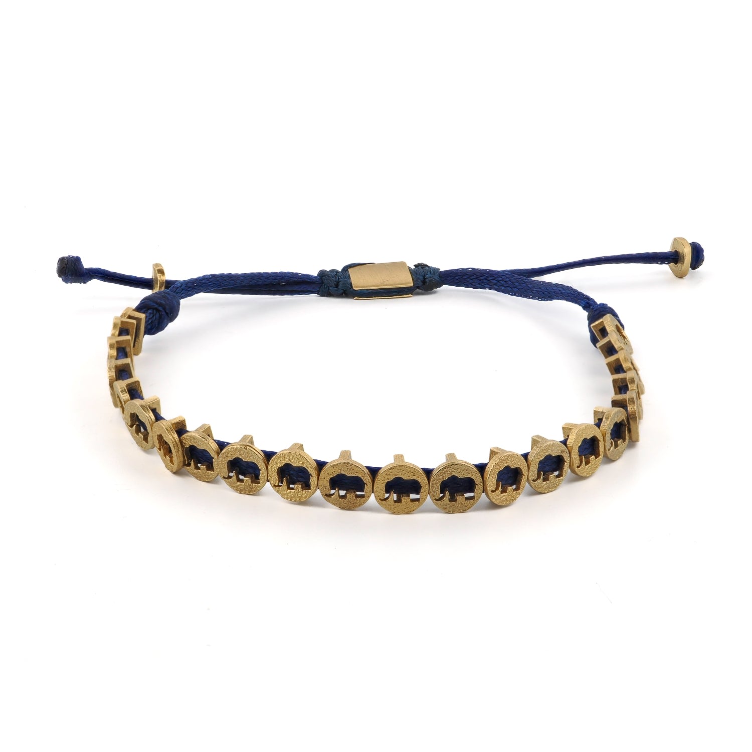 Ebru Jewelry Men's Gold / Blue Lucky Elephant Blue Woven Unisex String Bracelet - Blue