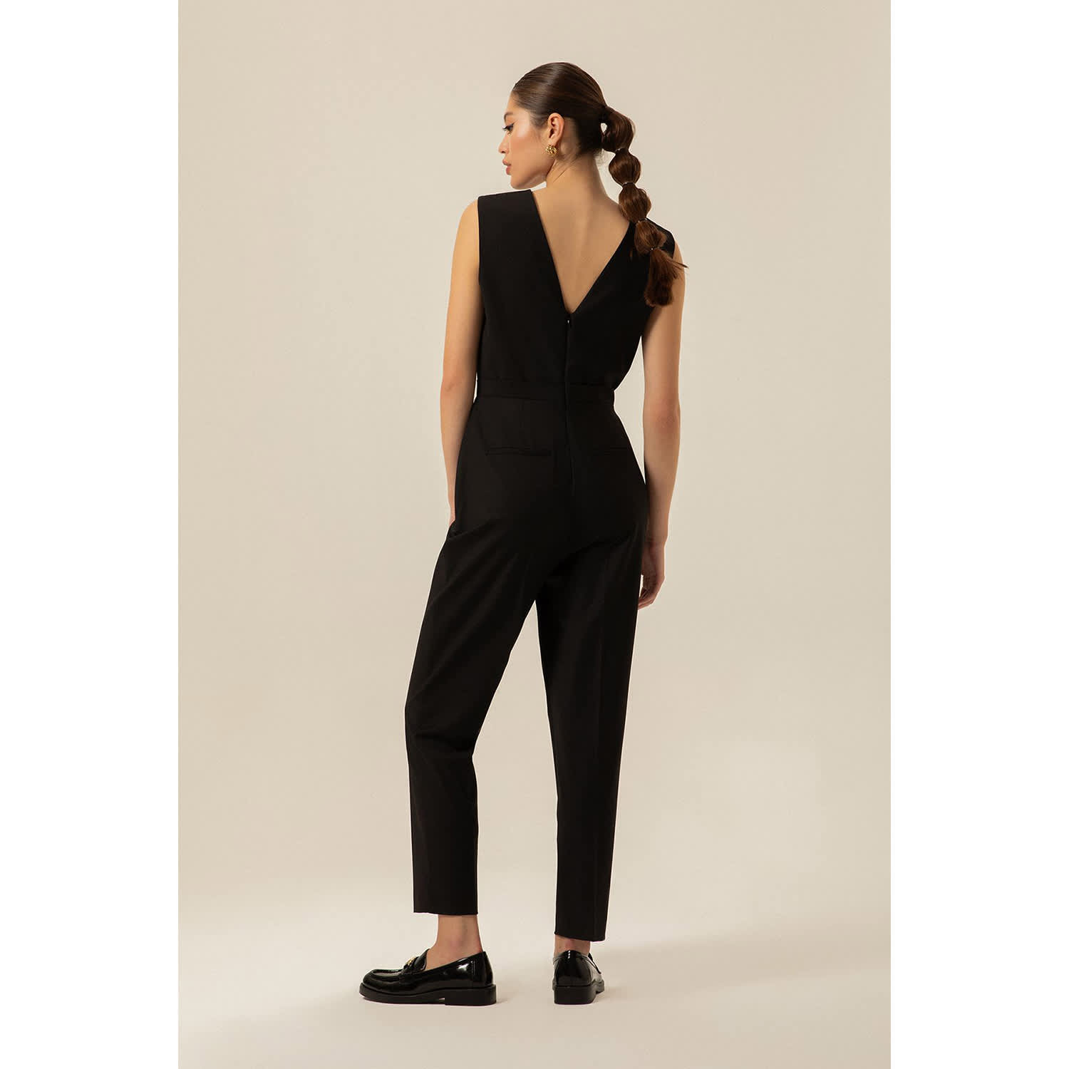 V-Neck Sleeveless Black Jumpsuit, Rue Les Createurs