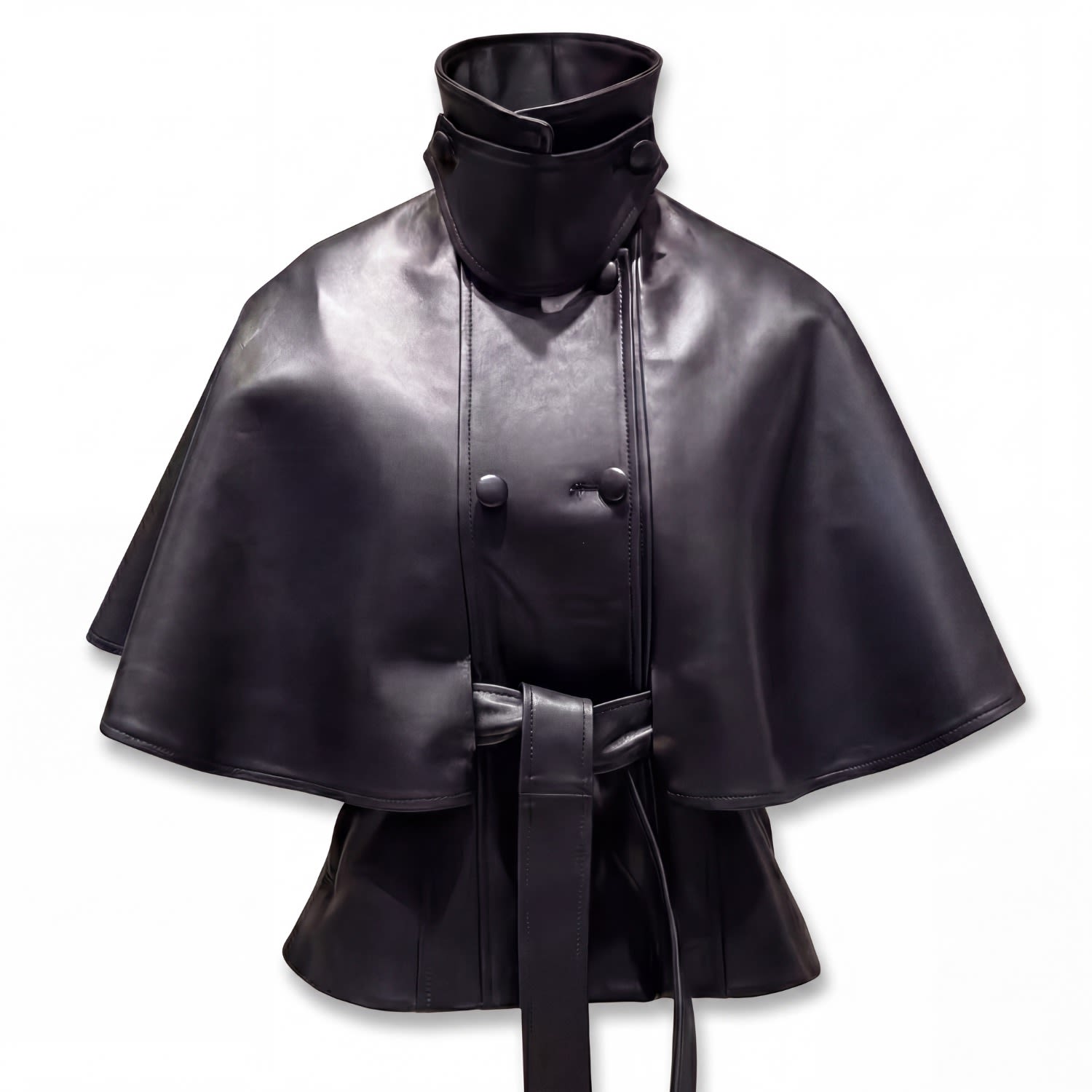 Women's Black Arno Cape-Structured Leather Jacket With High Collar | M/L | Irmak Su Guclu