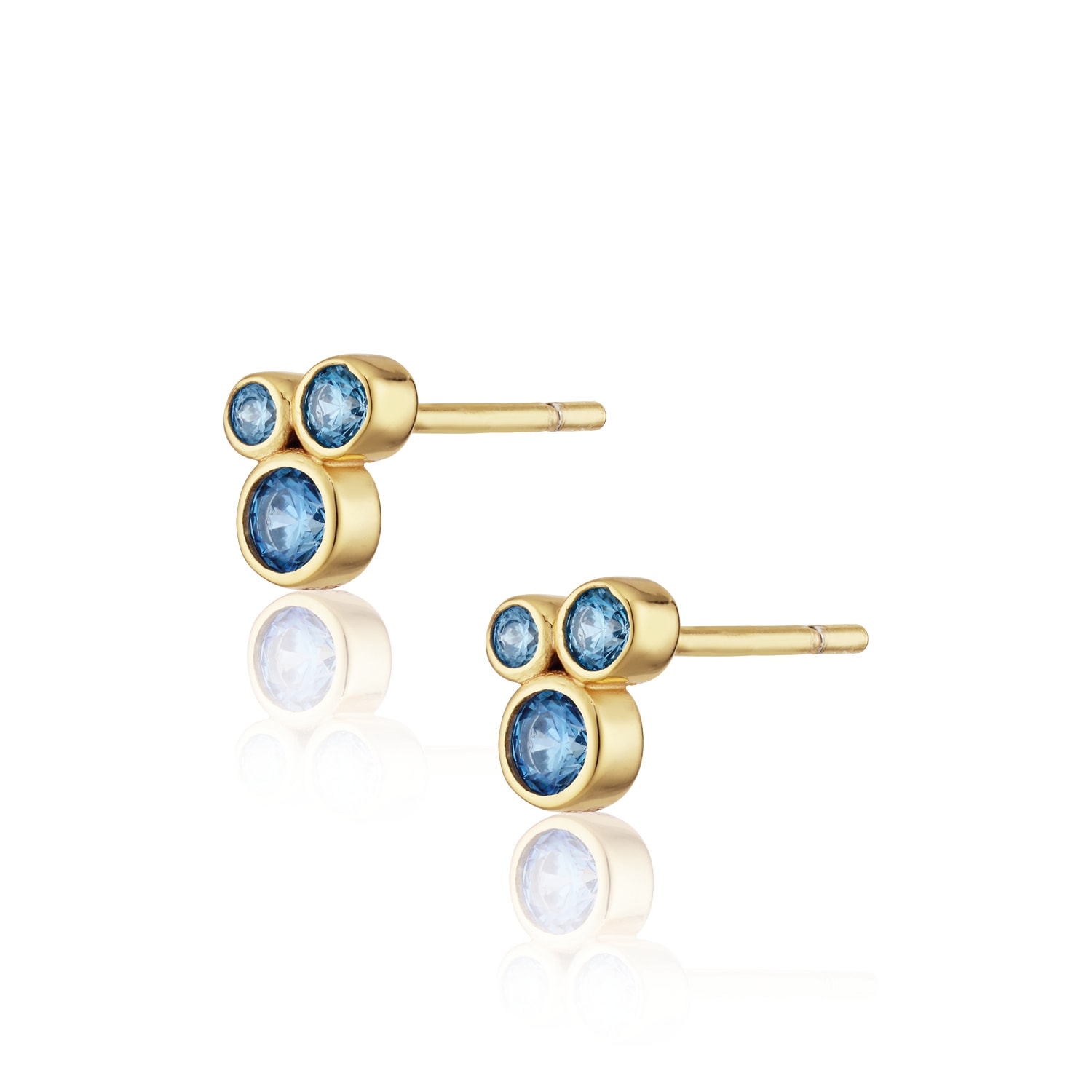Alura Copenhagen Jewellery Women's Gold Ocean  Earstuds W. Three Blue Faceted Zirconia In Gold