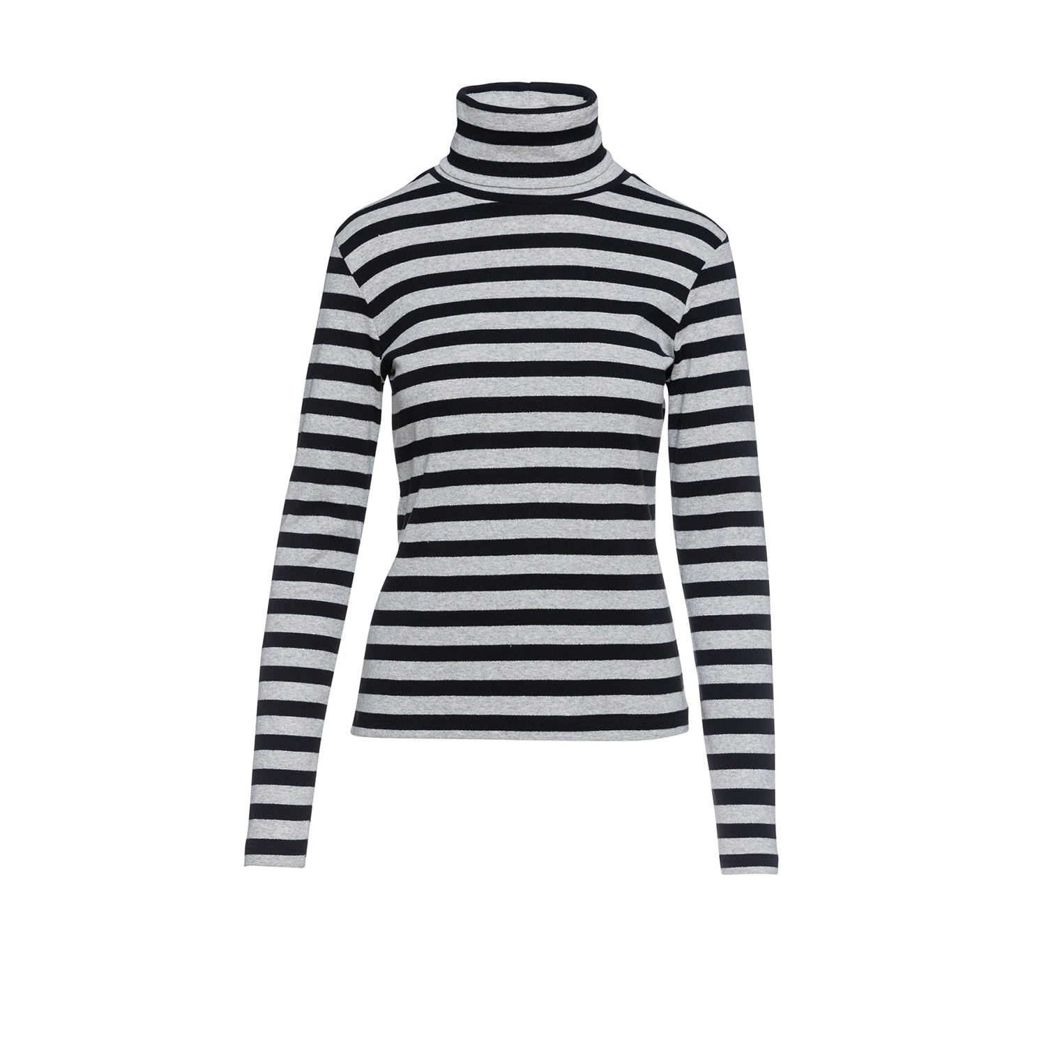 Women’s Striped Black & Grey Polo Neck Jumper Small Conquista