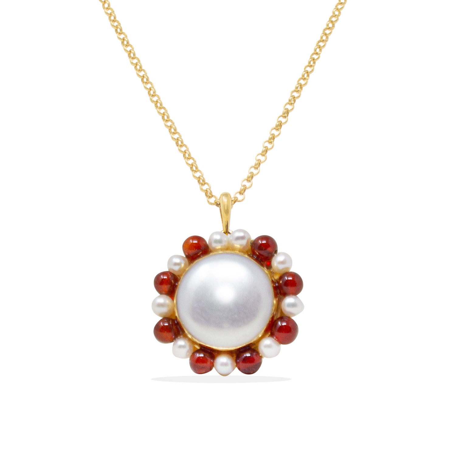 Vintouch Italy Women's Gold / Red / White Lotus Gold-plated Baroque Pearl And Carnelian Necklace In Multi