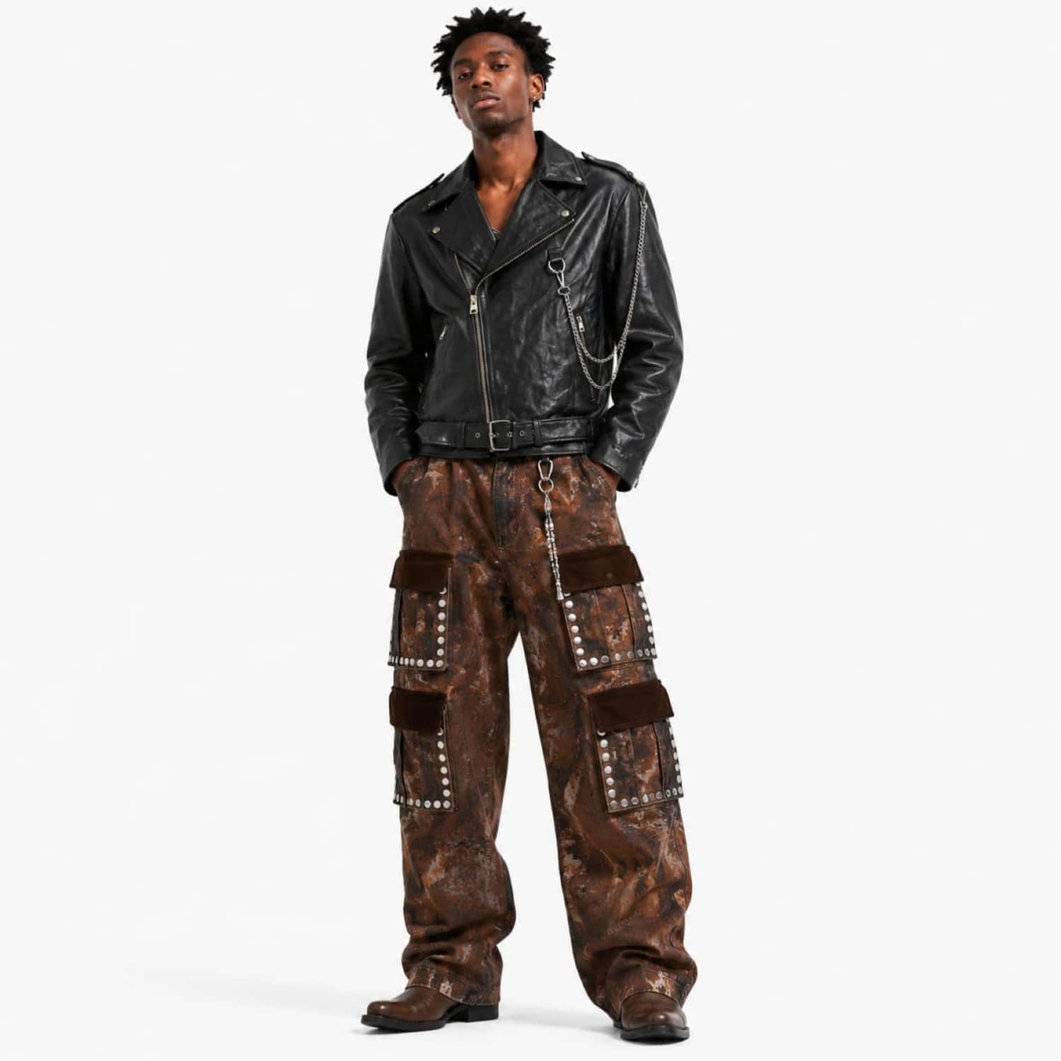 Rusty Chains Men Leather Biker Jacket | ZastaStudio | Wolf & Badger