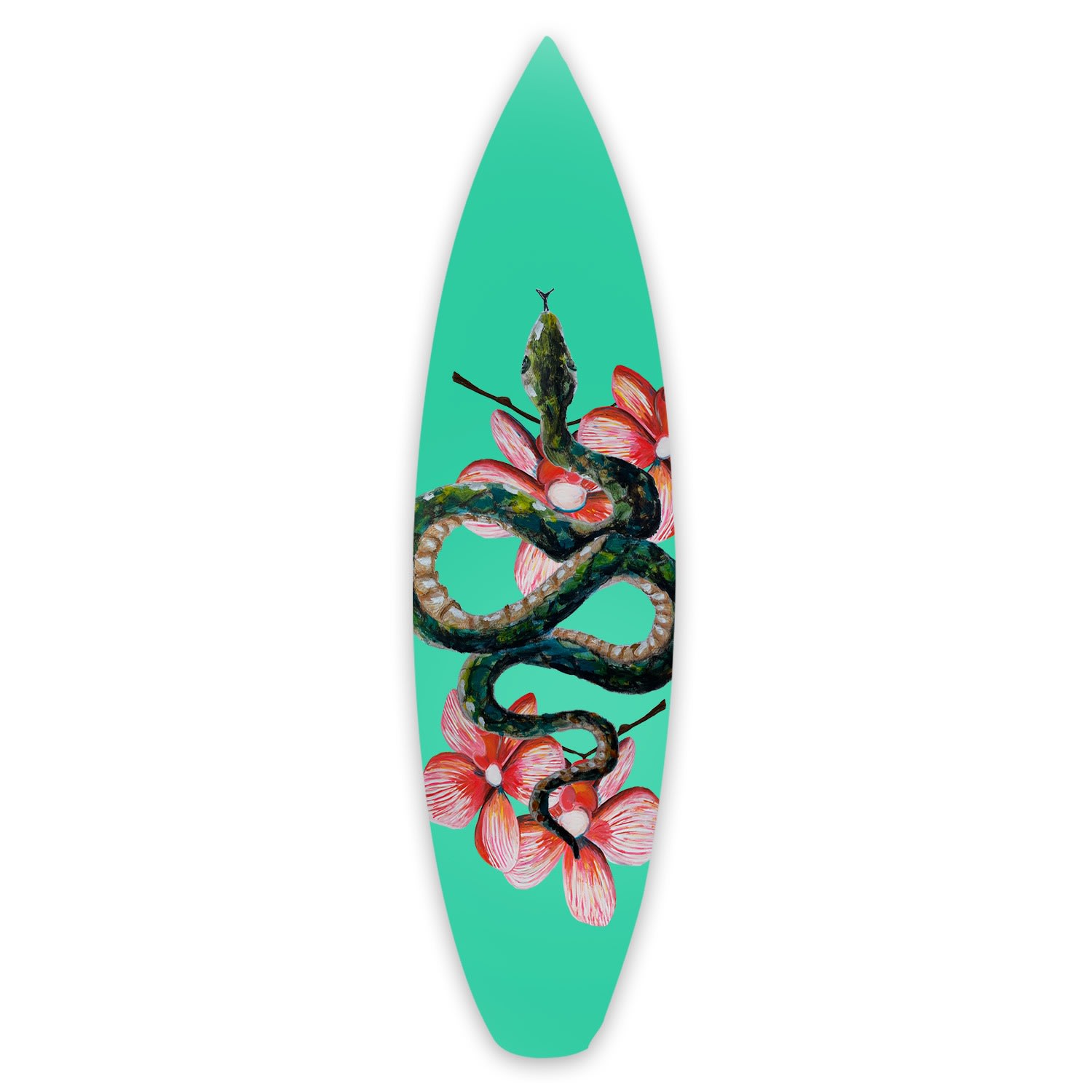 Green Surfboard Wall Decor Snake Flowers Catchii