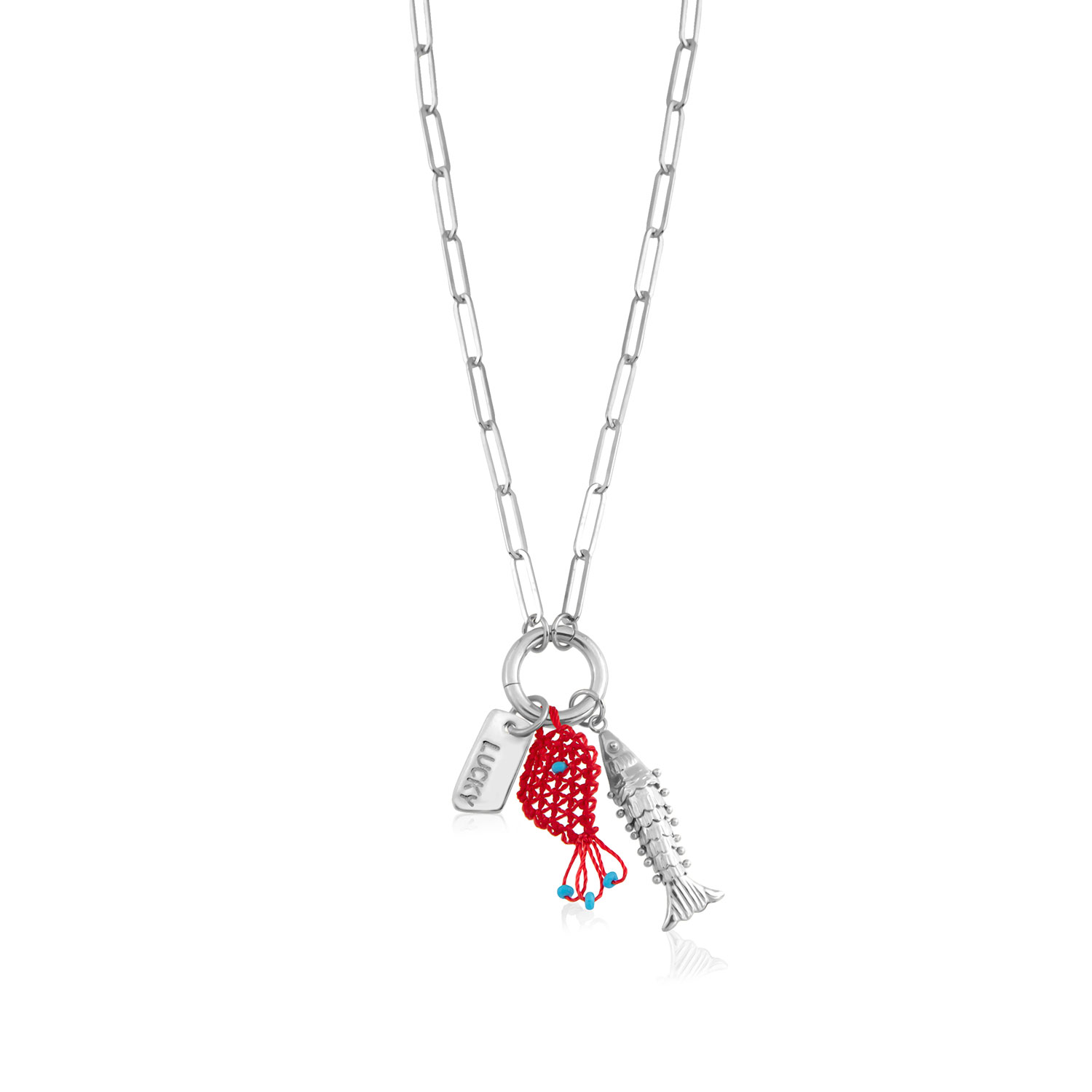 The Pheia Women's Mixed Silver Charm Necklace – Fish, Lucky, Net Fish