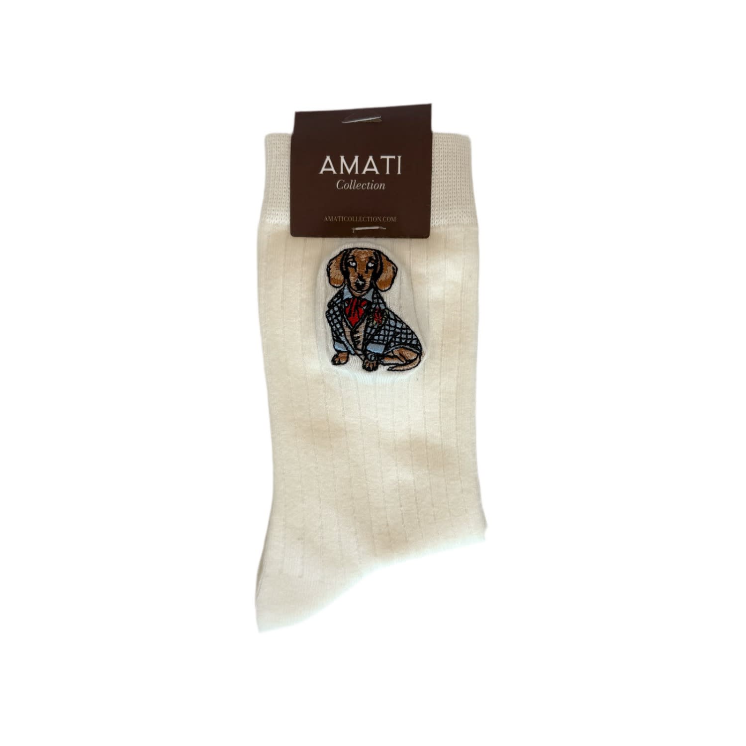 Amati Collection Women's Dachshund Embroidered Socks Unisex Cotton - White In Multi