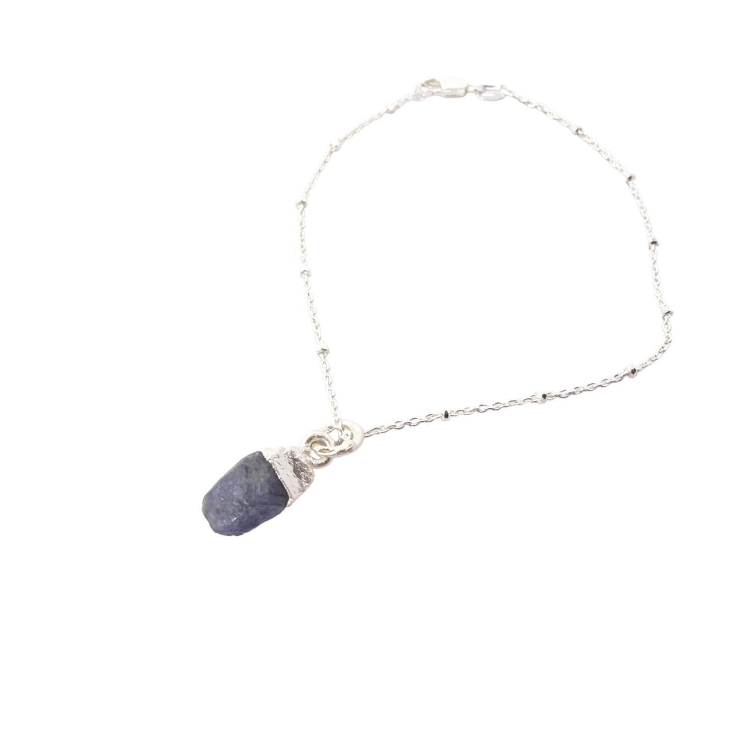 Women&rsquo;s Blue / Silver Raw Blue Sapphire September Birthstone Sterling Silver Bracelet | Harfi