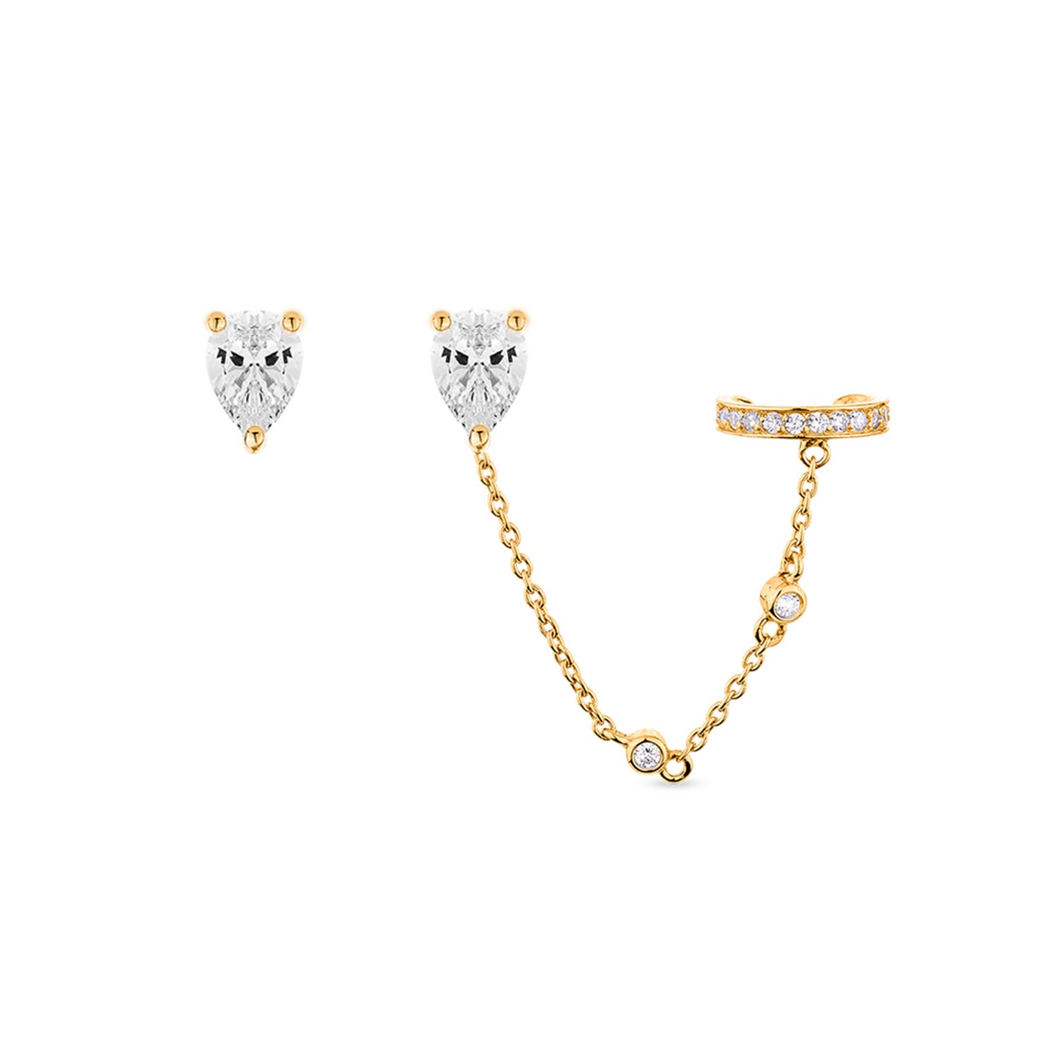 Sally Skoufis Women's Gold / White Pure Stud & Ear Cuff  Set With Man Made White Diamonds In Gold In Multi
