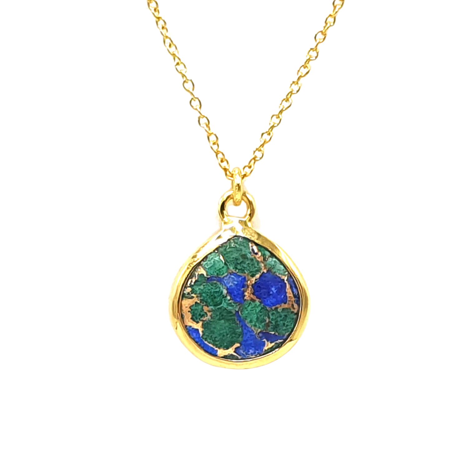 Women’s Gold / Green / Blue Gold Vermeil Plated Green Blue Azurite & Malachite Pendant Charm Necklace Harfi