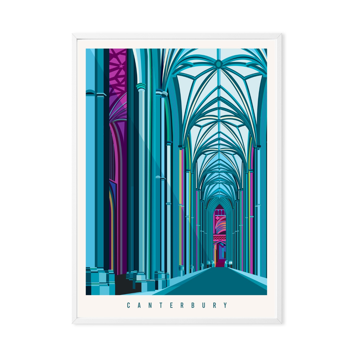 Eye For London Prints Blue Canterbury Cathedral Art Print In Blue