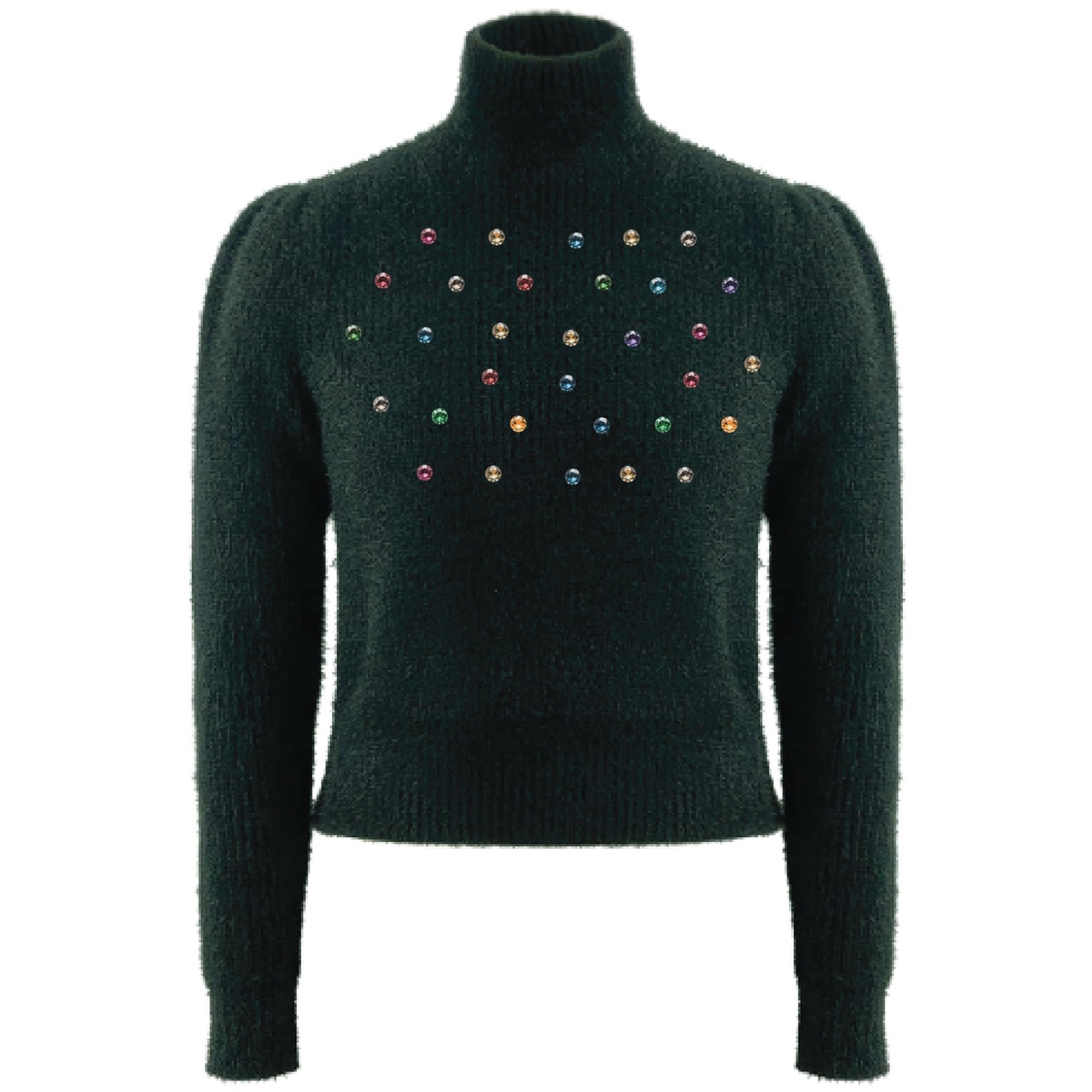 Roch Perel Women's Green Embellished Fur Knit Sweater In Black