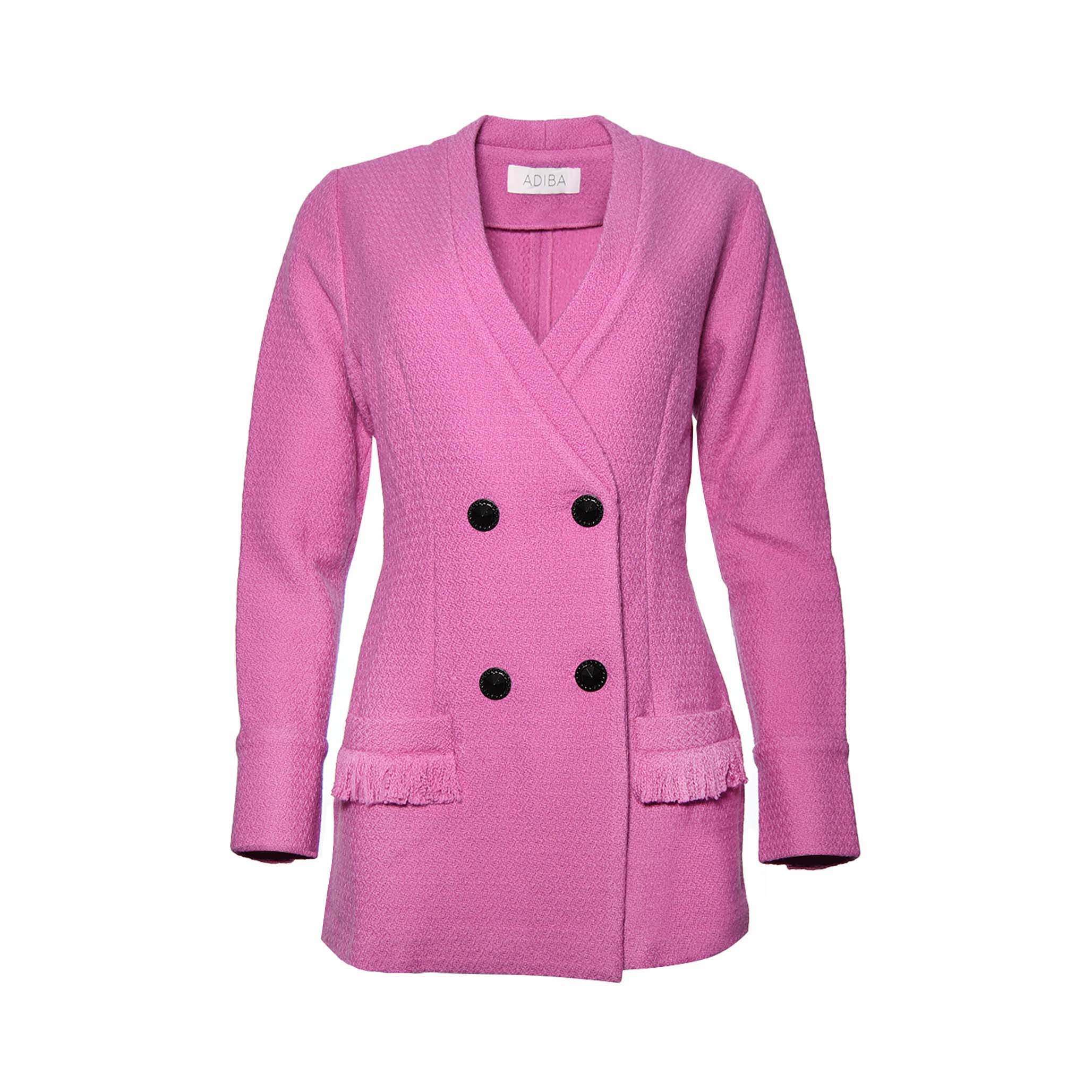 Women's Pink Fleur Purple Tweed Long Blazer | Medium | Adiba