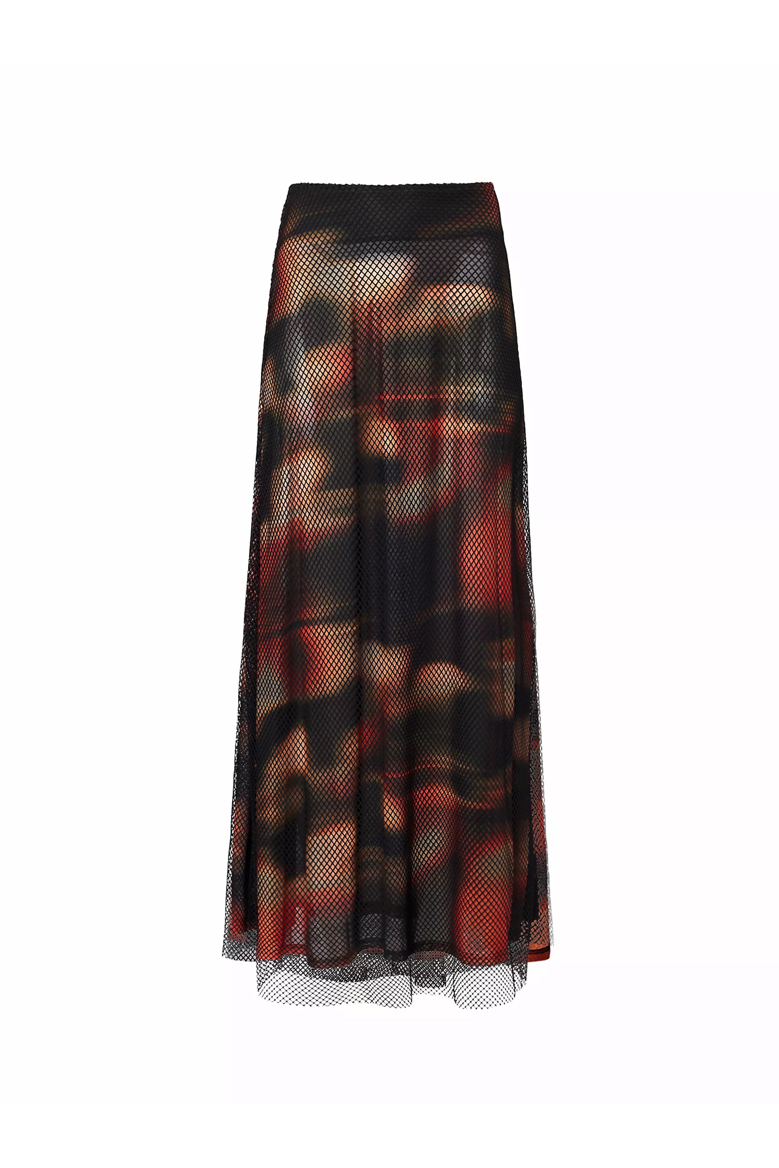 Amy Lynn Women's Black / Brown Arvarni Abstract Print Mesh Maxi Skirt In Black/brown