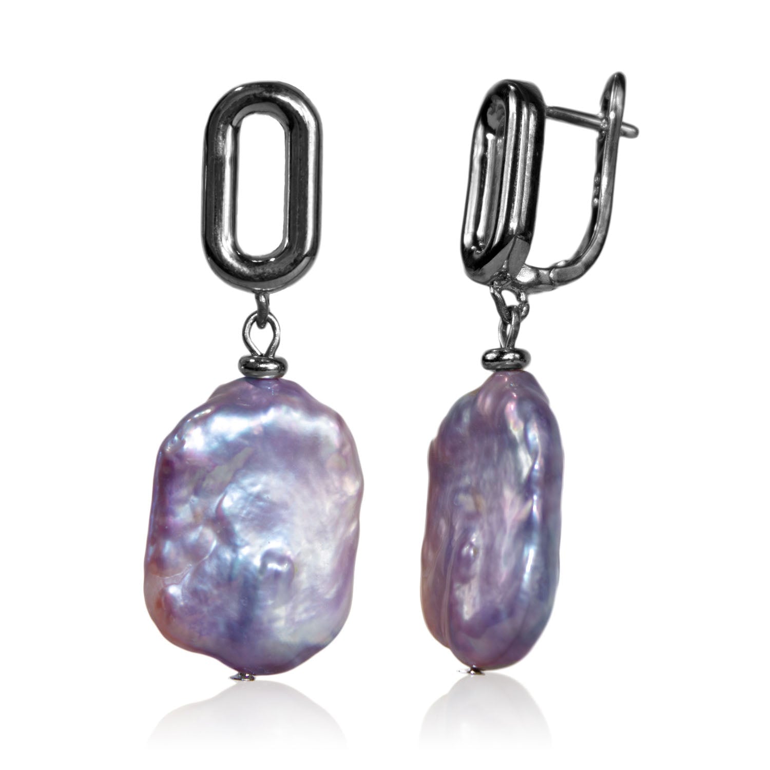 Mayfair Pearls Women's Pink / Purple / Silver Geometric Clasp With Lilac Baroque Pearl Earrings