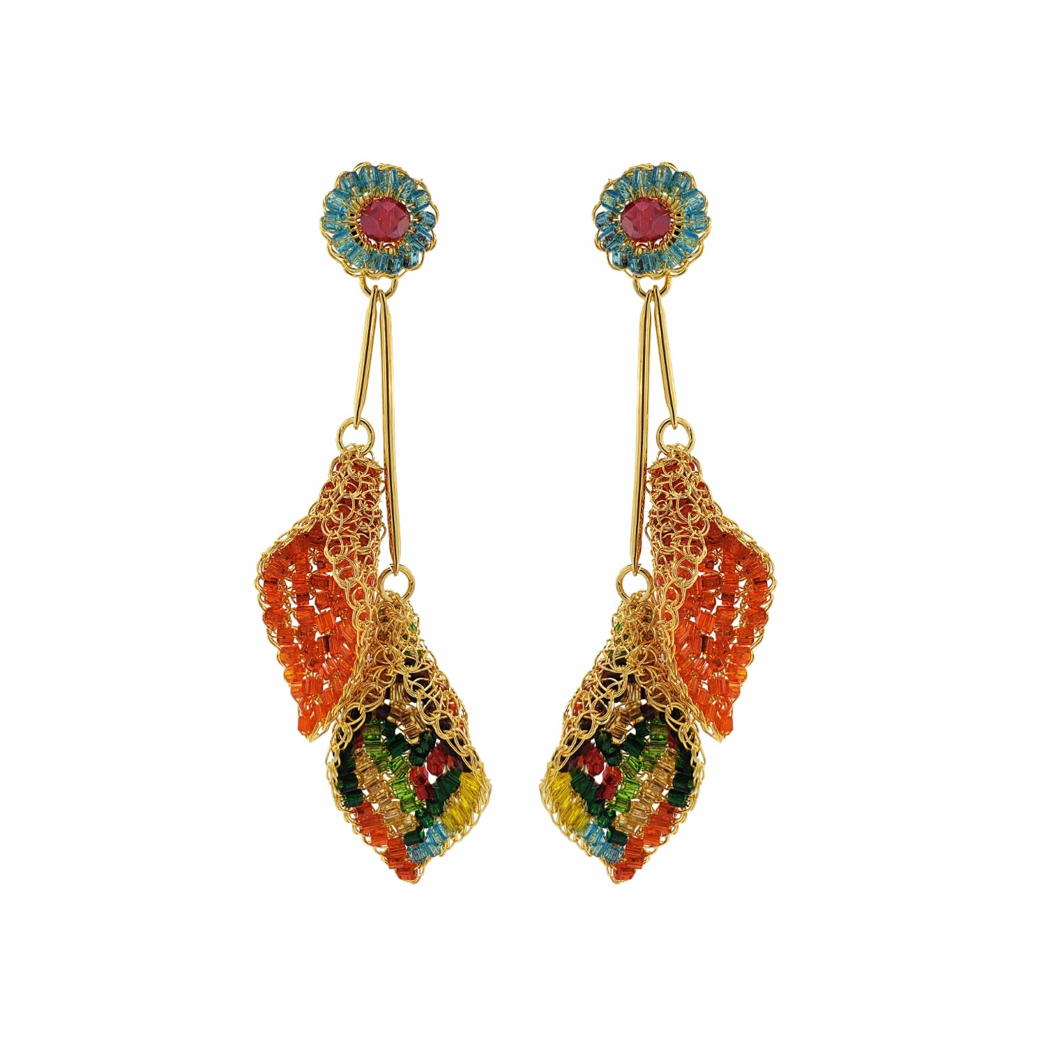 Women’s Multi & Gold Tulip Duo Handmade Crochet Earrings Lavish by Tricia Milaneze