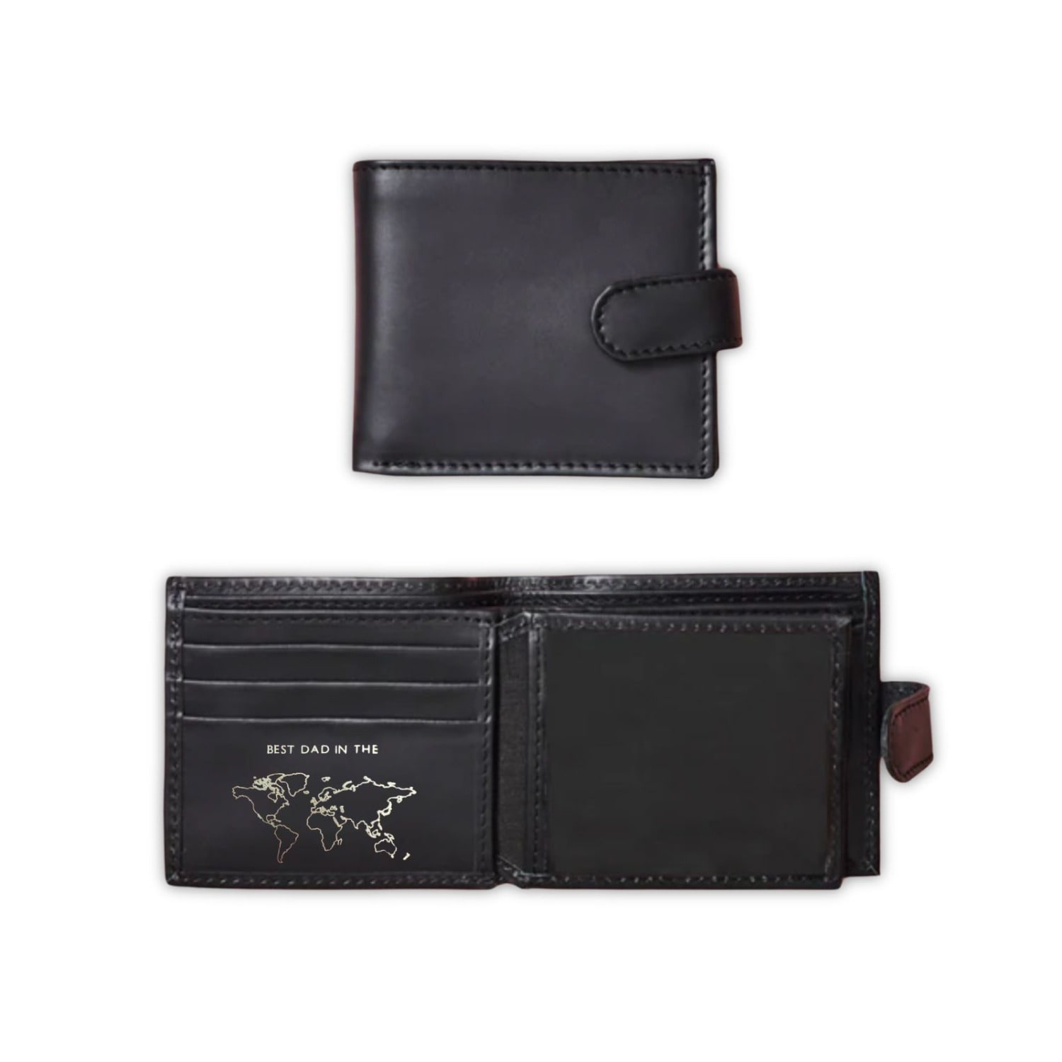 Vida Vida Men's Black Leather Tri Fold Wallet - Best Dad In The World In Black