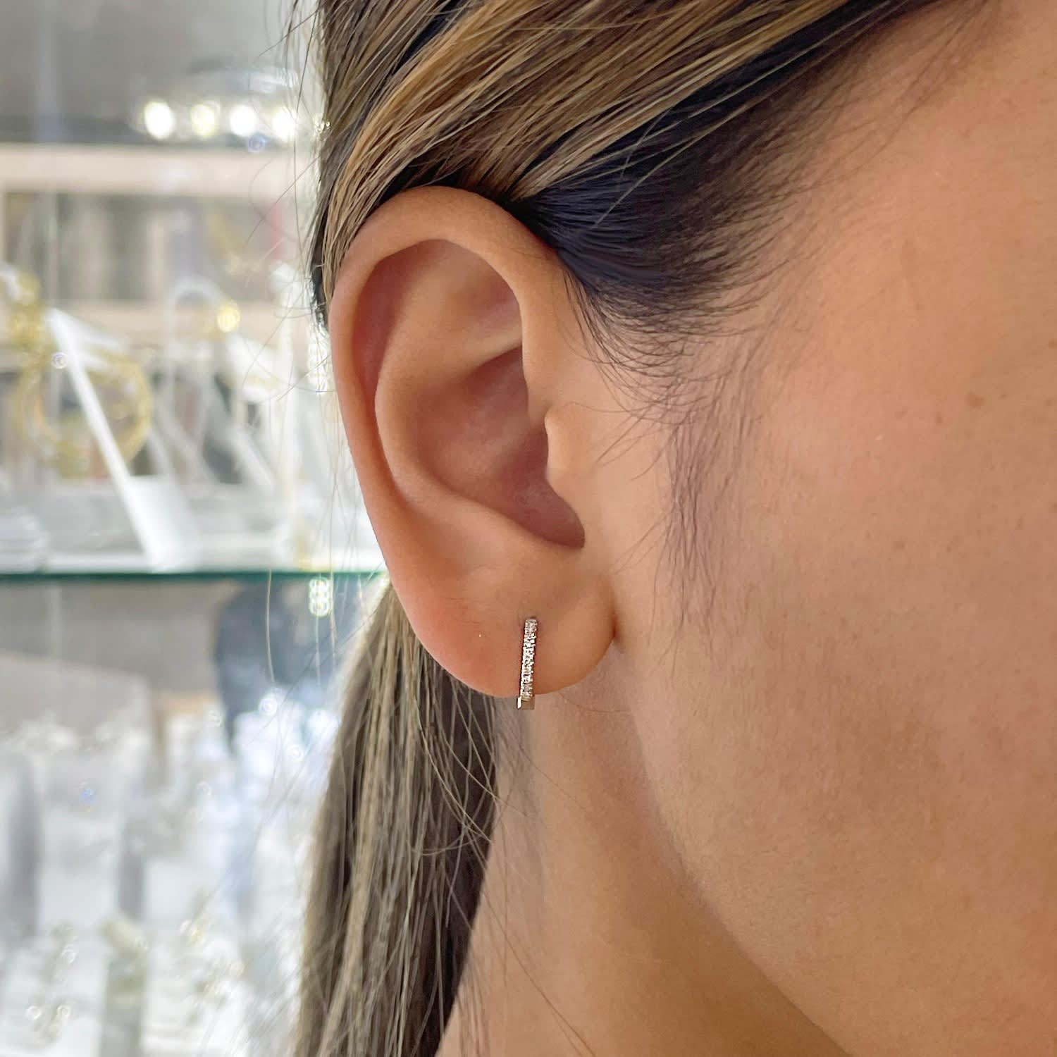 Petite Sparkling Disco J Hoop Earrings In White Gold