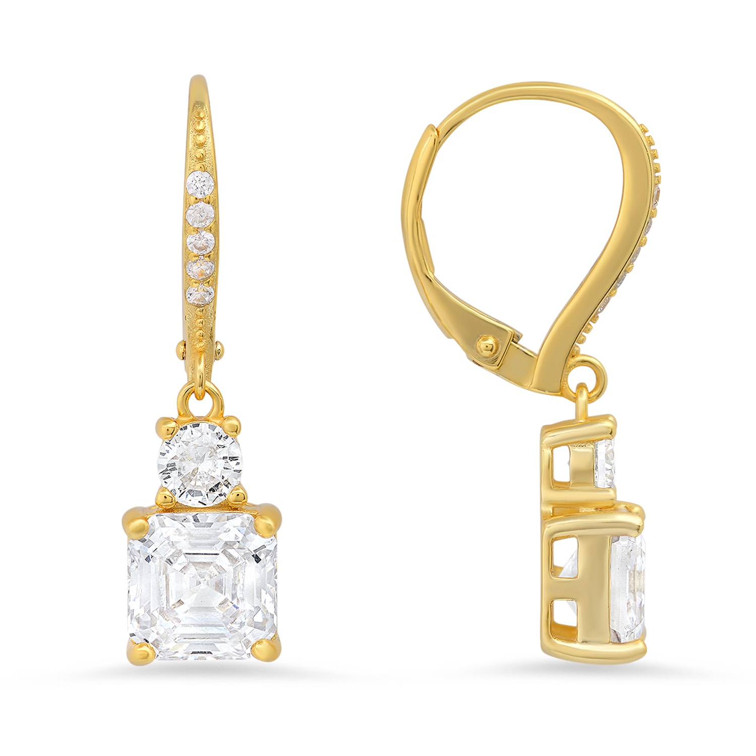 Kylie Harper Women's Gold Dangling Asscher & Round Diamond Cz Leverback Earrings