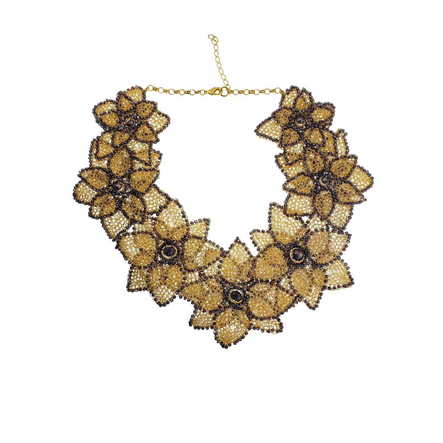 Women’s Gold / Black Gold Flower Patchwork Handmade Crochet Necklace Lavish by Tricia Milaneze